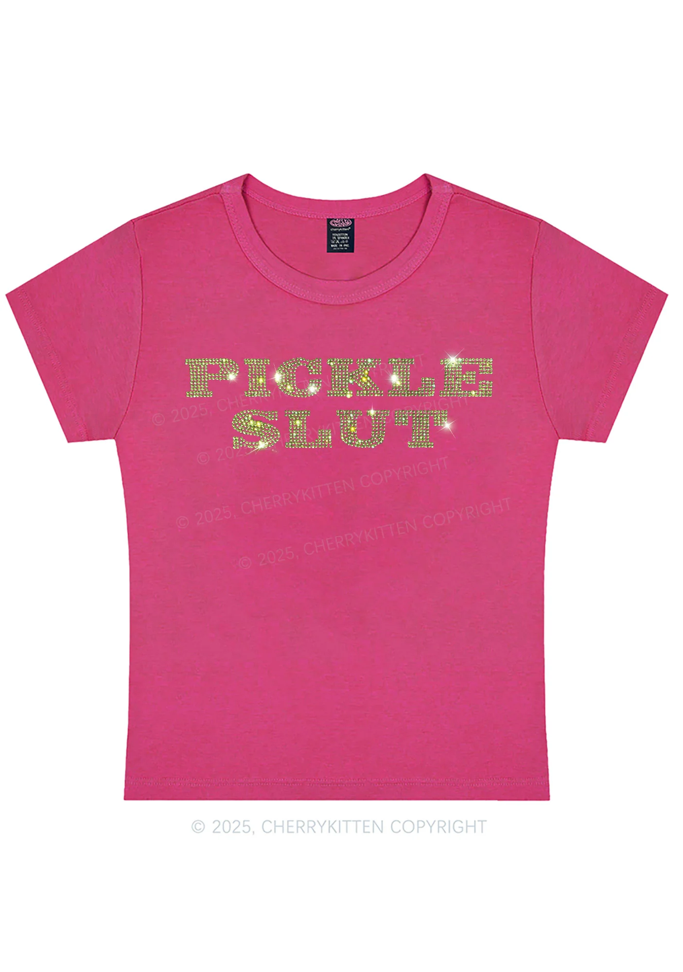 Curvy Rhinestone Pickle Slxt Y2K Baby Tee Cherrykitten - Image 4