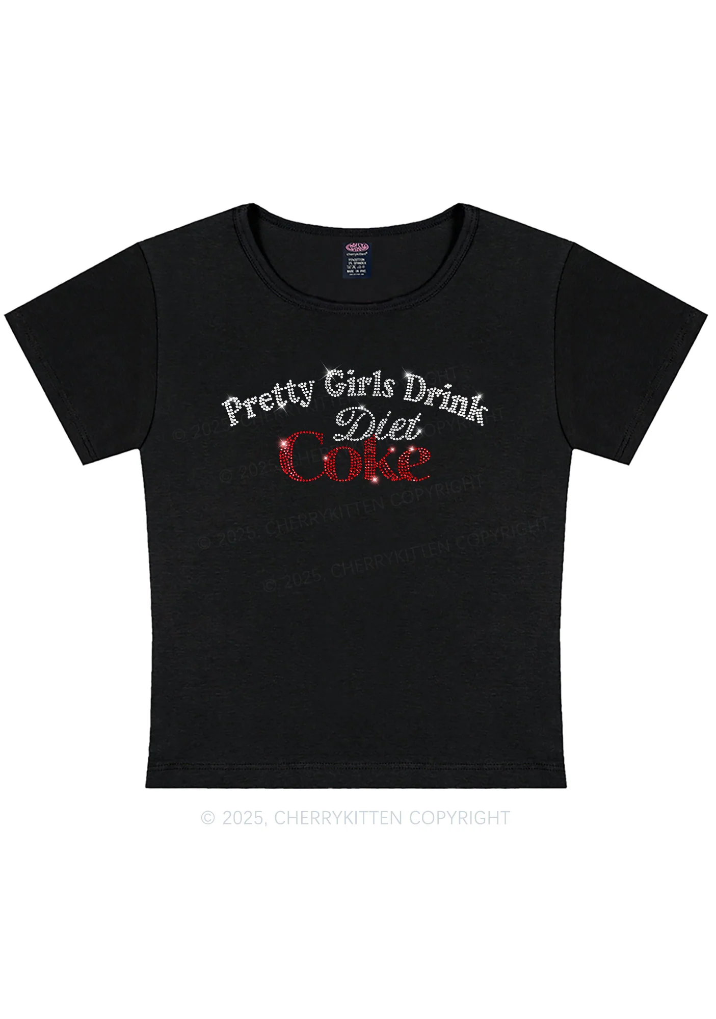 Curvy Rhinestone Pretty Girls Drink Diet Coke Y2K Baby Tee Cherrykitten - Image 2