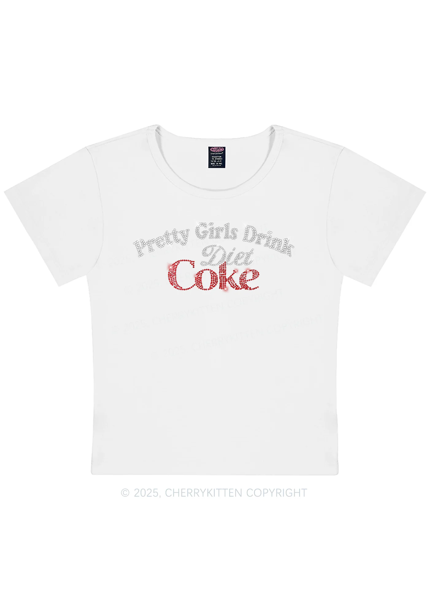 Curvy Rhinestone Pretty Girls Drink Diet Coke Y2K Baby Tee Cherrykitten - Image 3