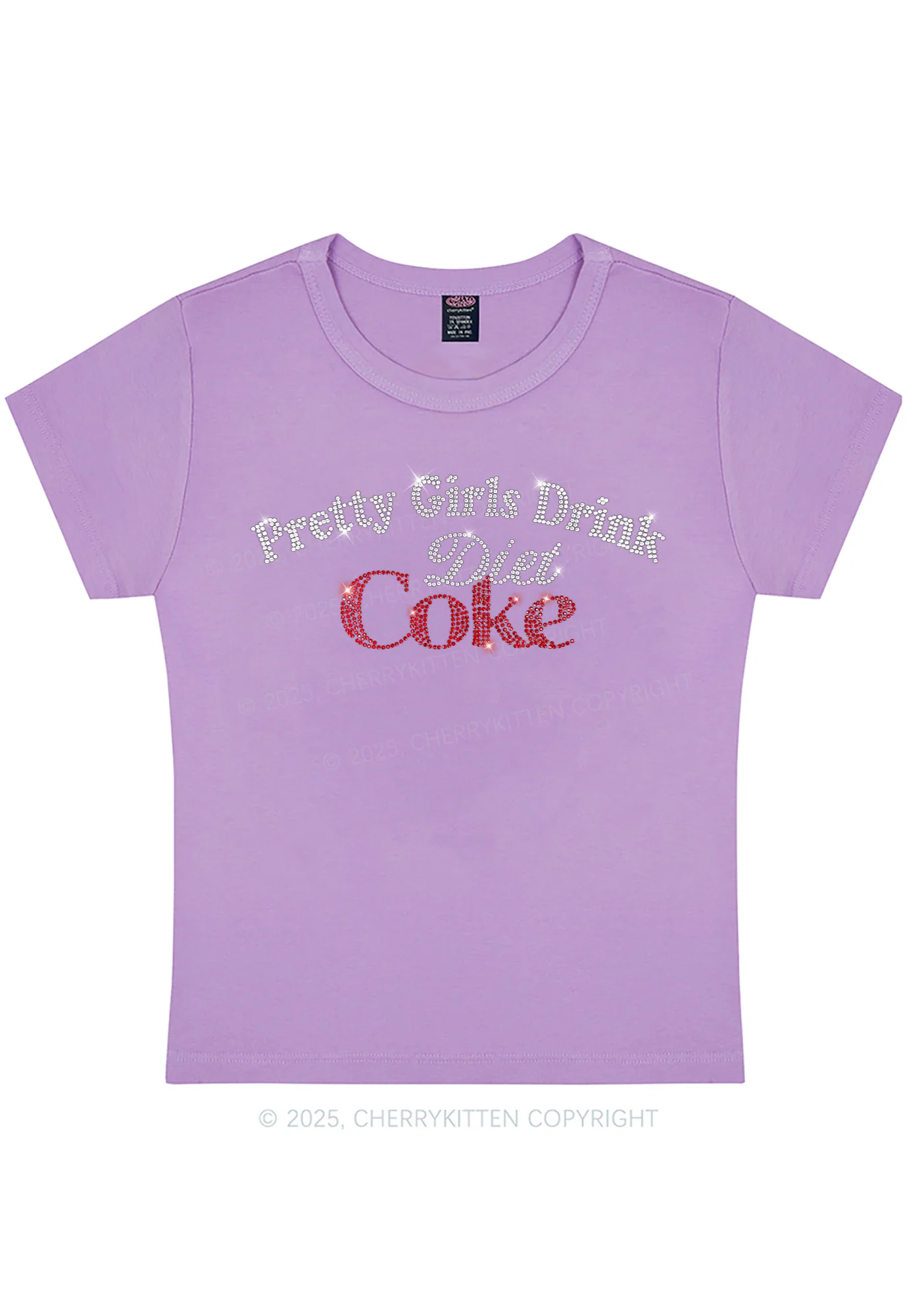 Curvy Rhinestone Pretty Girls Drink Diet Coke Y2K Baby Tee Cherrykitten - Image 4