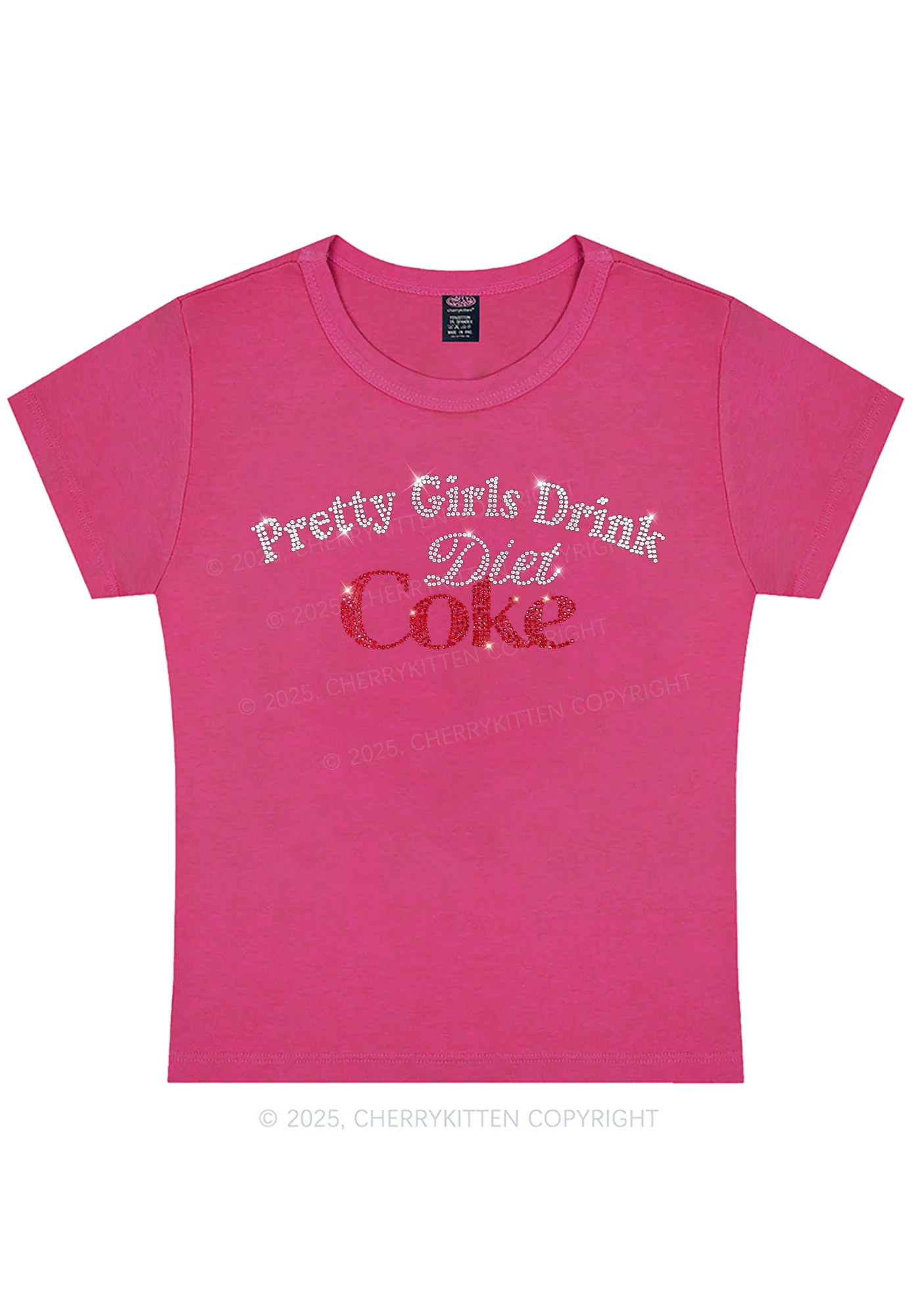 Curvy Rhinestone Pretty Girls Drink Diet Coke Y2K Baby Tee Cherrykitten - Image 5