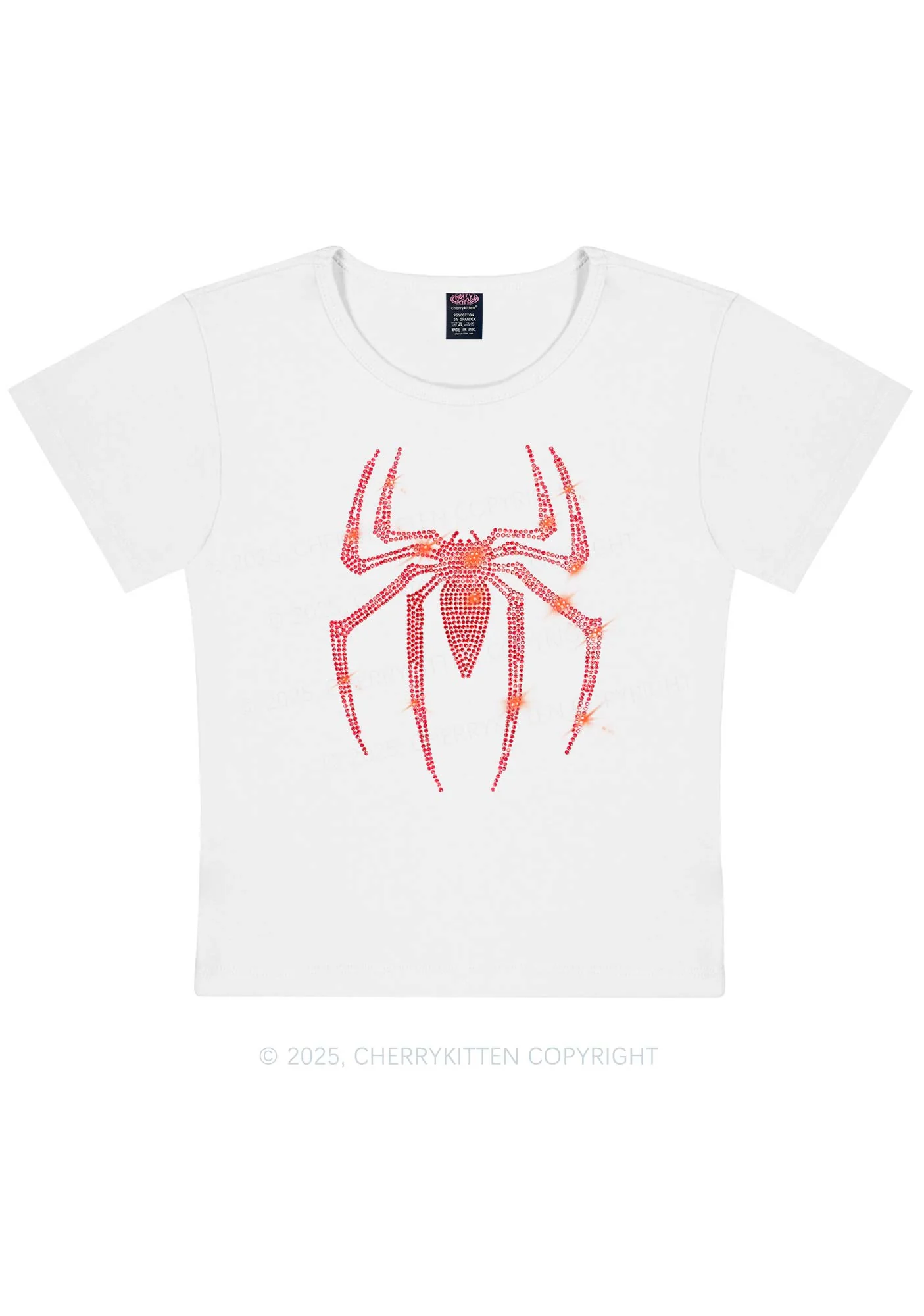 Curvy Rhinestone Red Spider Y2K Baby Tee Cherrykitten - Image 2