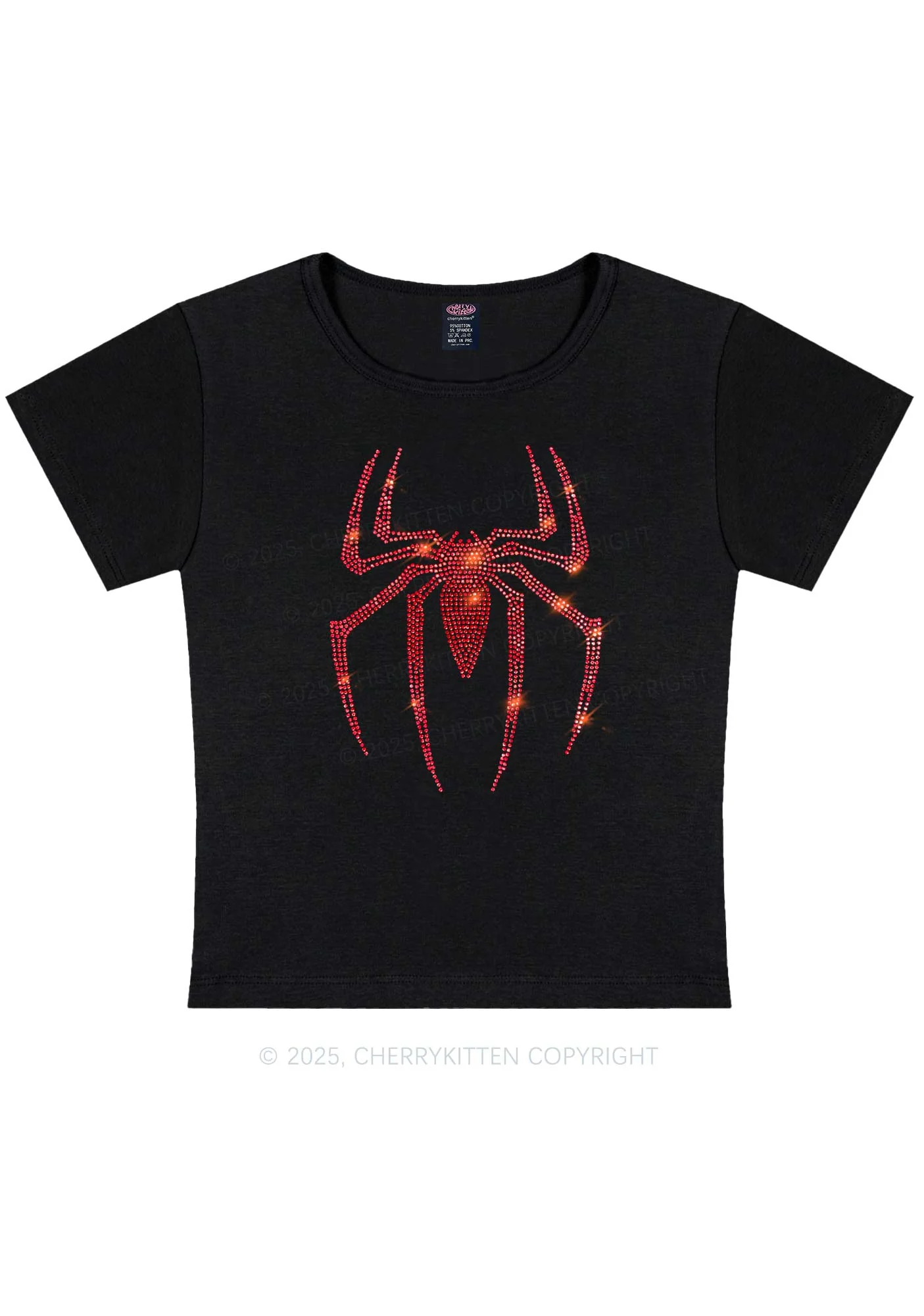 Curvy Rhinestone Red Spider Y2K Baby Tee Cherrykitten - Image 3