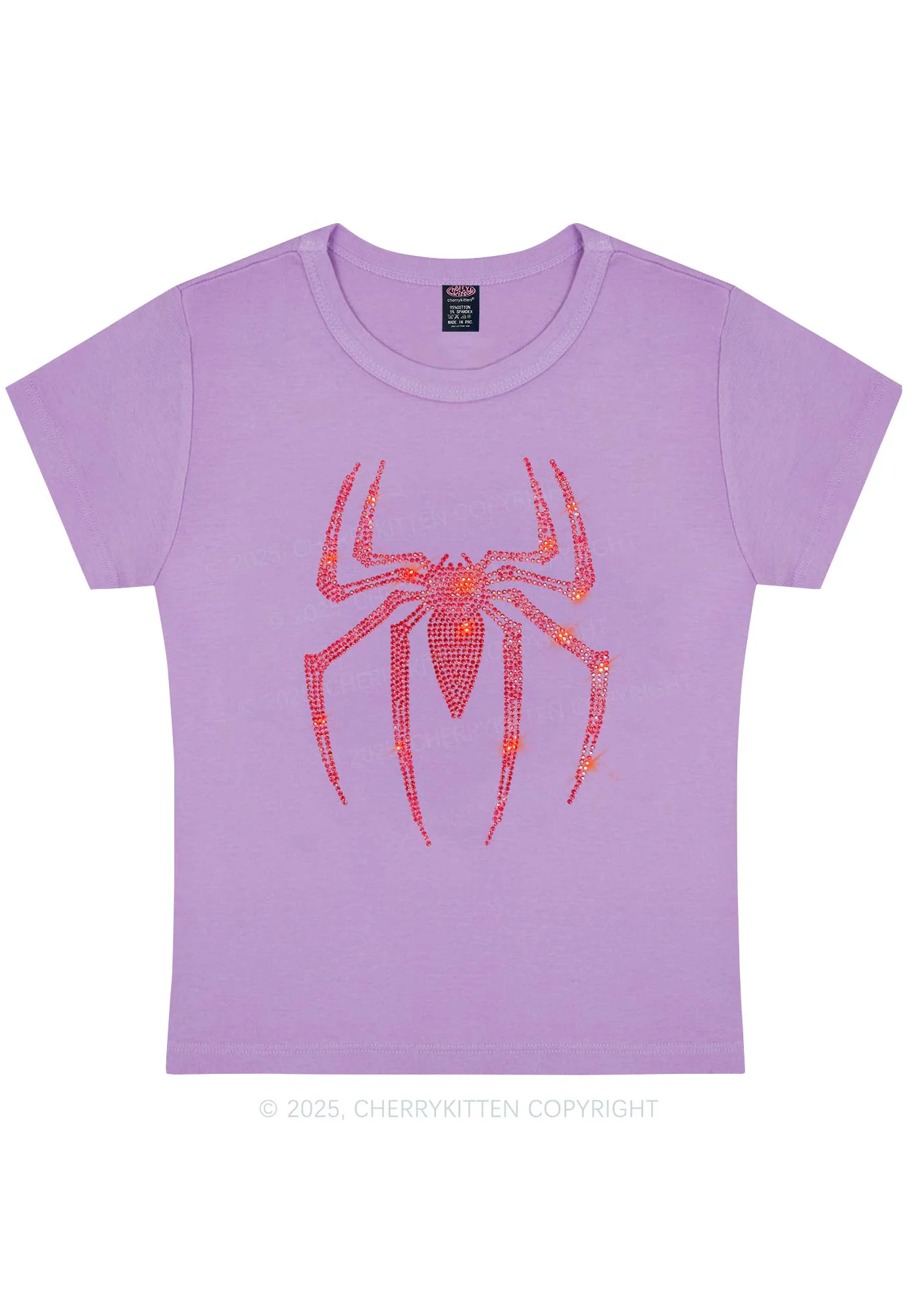 Curvy Rhinestone Red Spider Y2K Baby Tee Cherrykitten - Image 4