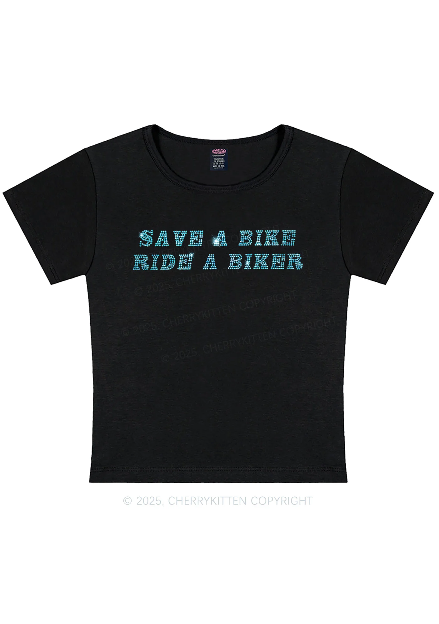 Rhinestone Save Bike Ride Biker Y2K Baby Tee Cherrykitten - Image 5