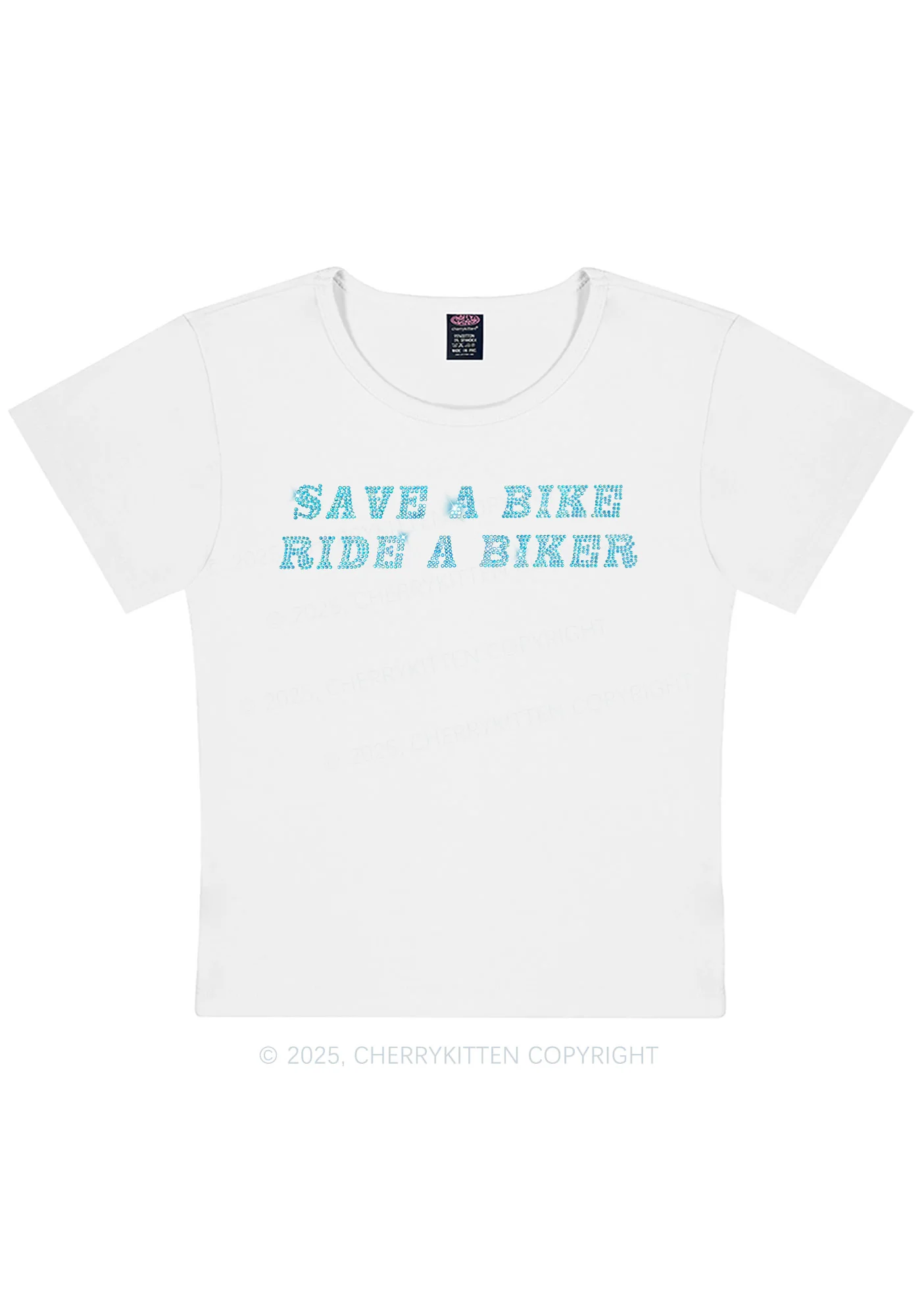 Rhinestone Save Bike Ride Biker Y2K Baby Tee Cherrykitten - Image 4