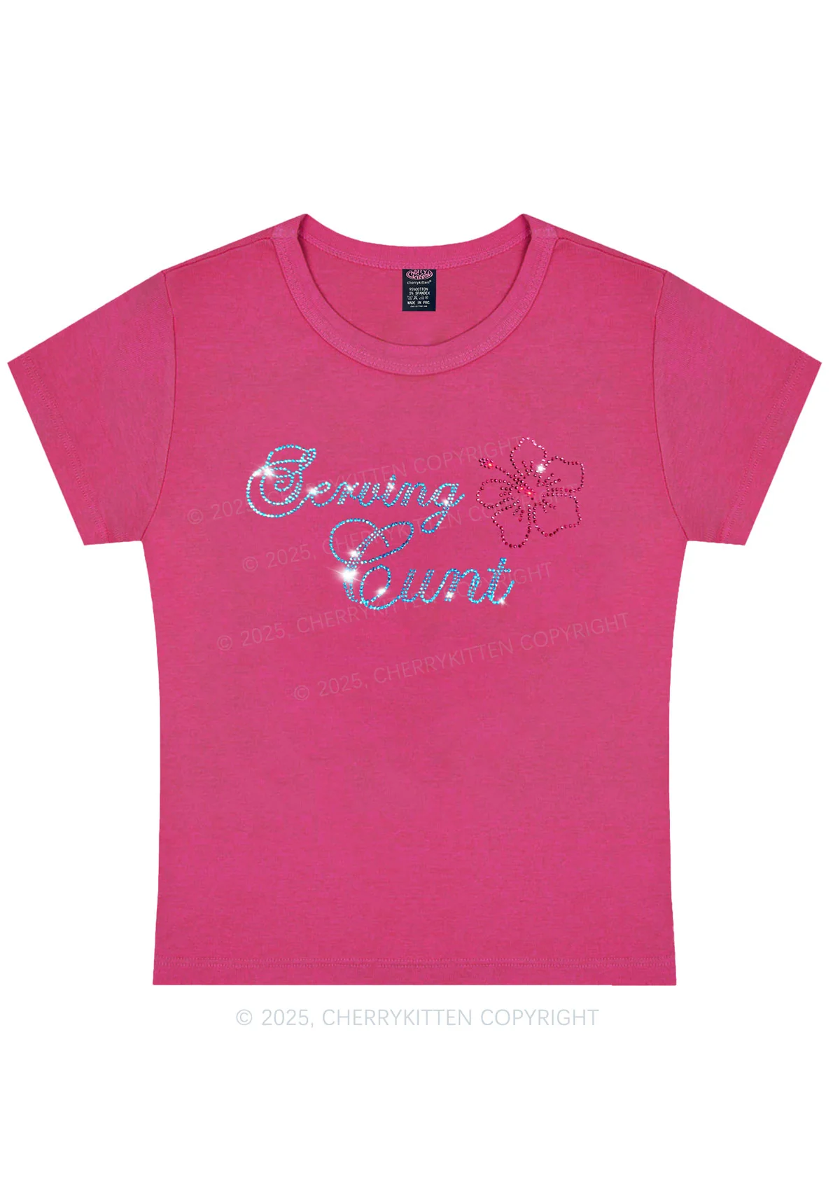 Rhinestone Serving Cxxt Y2K Baby Tee Cherrykitten - Image 3