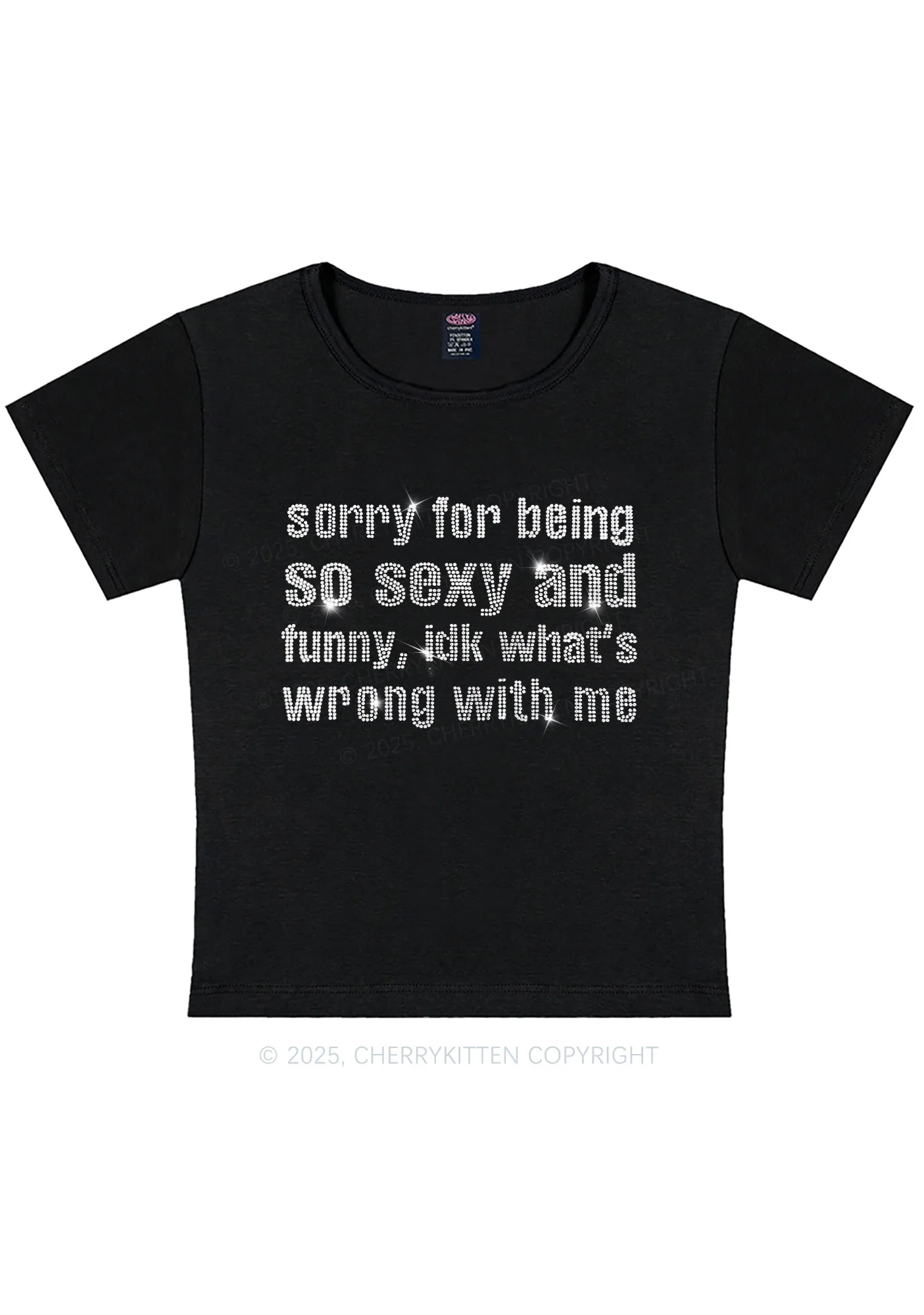 Curvy Rhinestone Sorry For Being So Funny Y2K Baby Tee Cherrykitten - Image 2