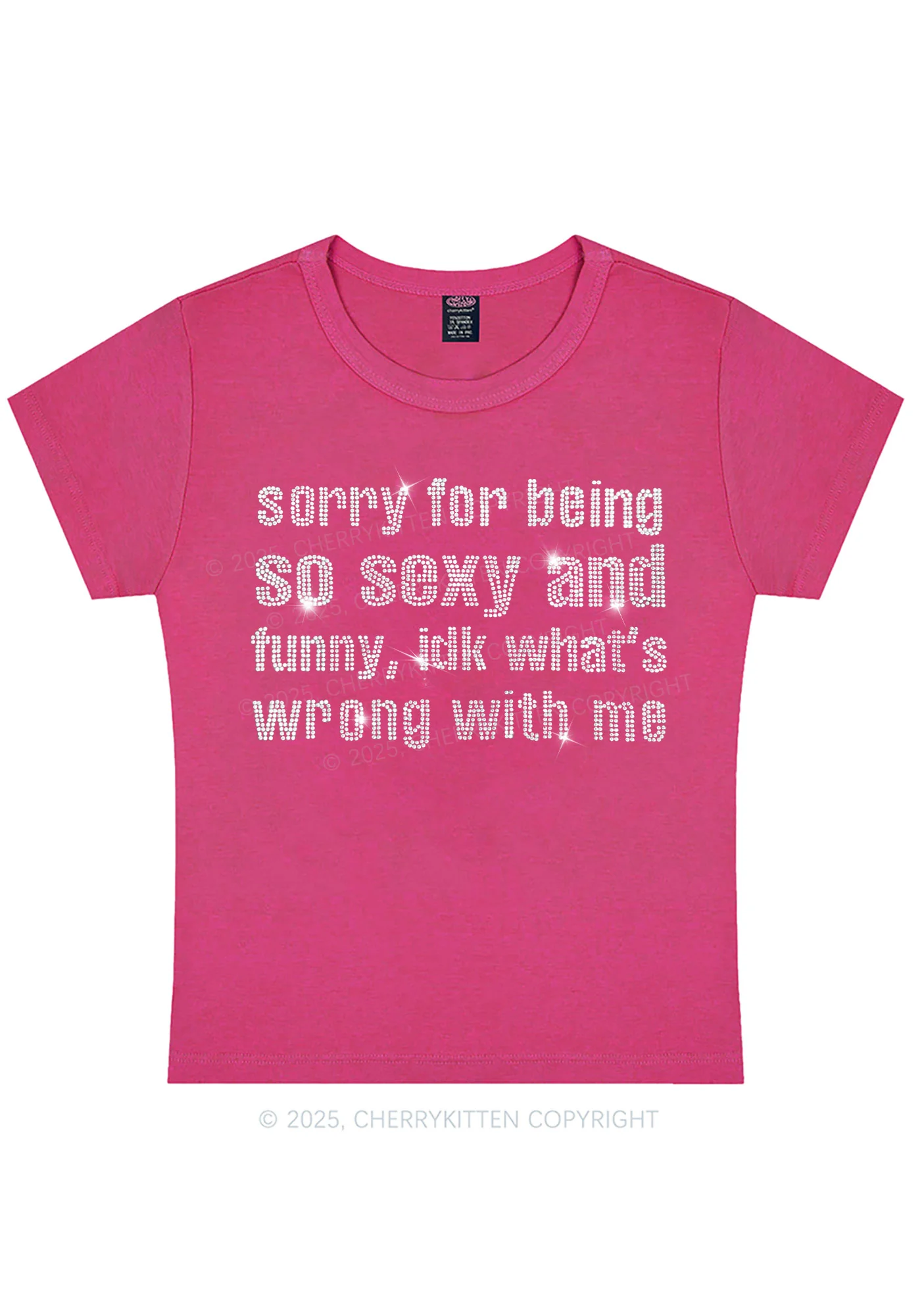 Curvy Rhinestone Sorry For Being So Funny Y2K Baby Tee Cherrykitten - Image 3