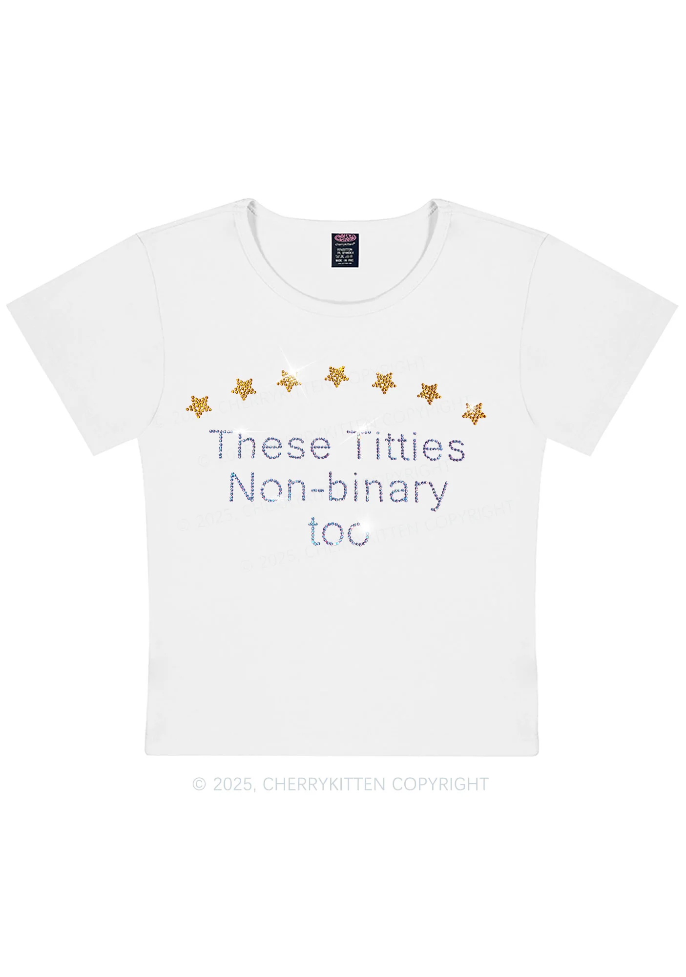 Curvy Rhinestone Txtties Nonbinary Too Y2K Baby Tee Cherrykitten - Image 2