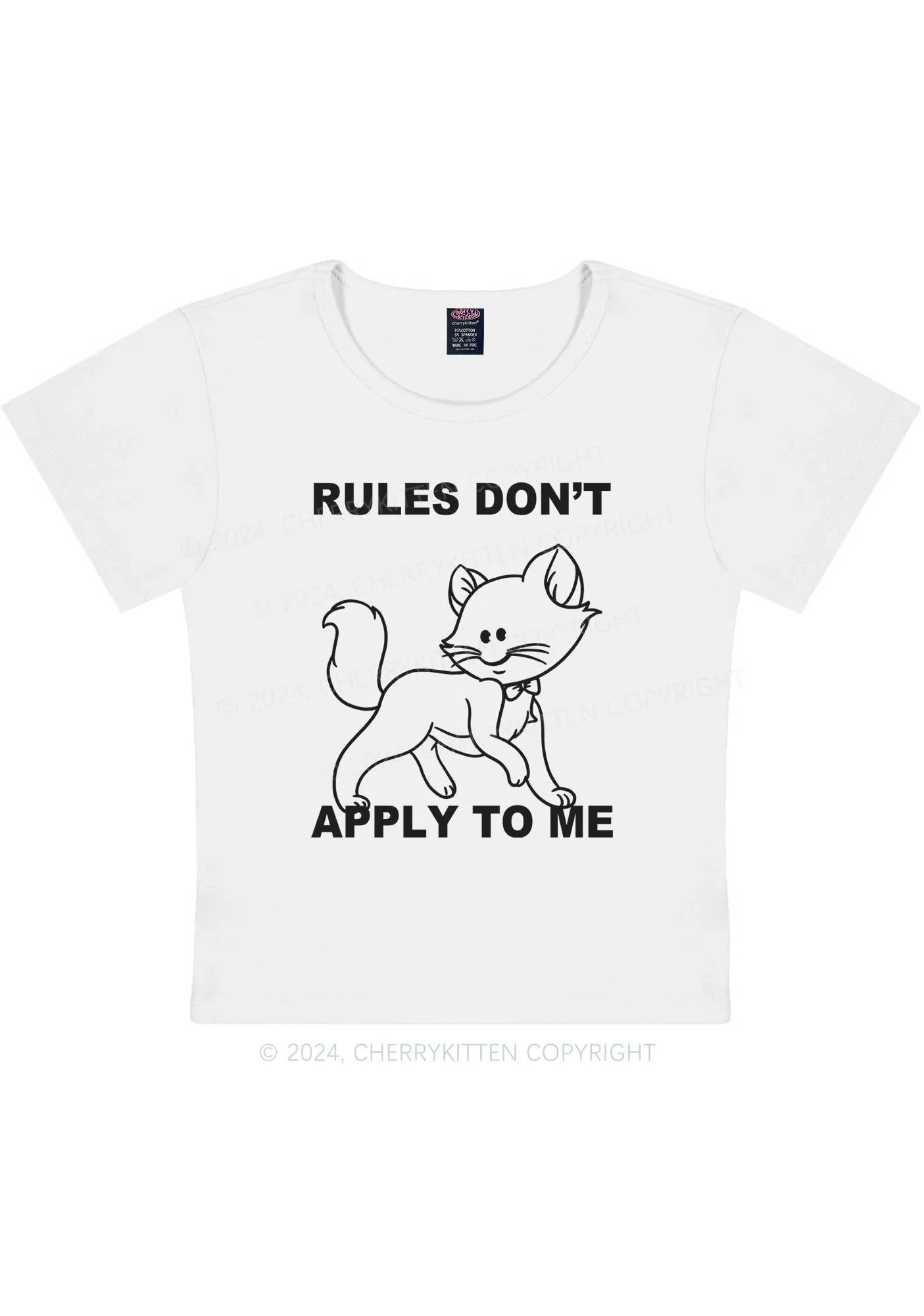 Curvy Rules Don't Apply To Cat Without Eyes Y2K Baby Tee Cherrykitten - Image 3
