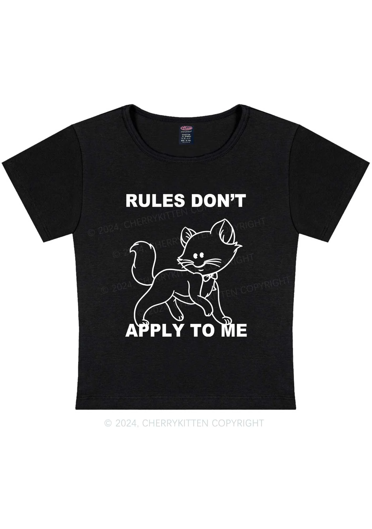 Curvy Rules Don't Apply To Cat Without Eyes Y2K Baby Tee Cherrykitten - Image 4