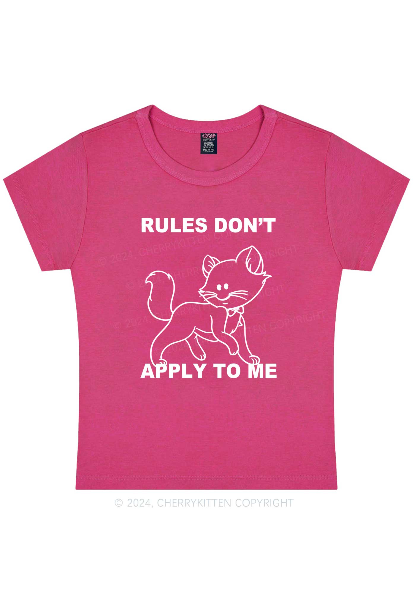 Curvy Rules Don't Apply To Cat Without Eyes Y2K Baby Tee Cherrykitten - Image 5