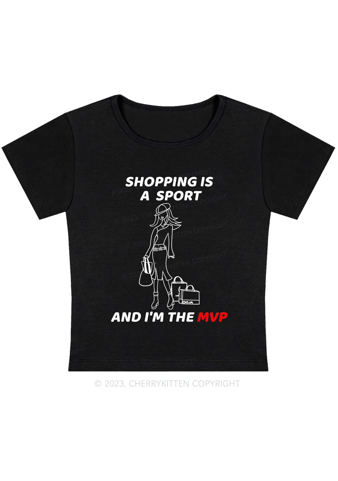 Curvy Shopping Is A Sport And I'm The MVP Y2K Baby Tee Cherrykitten - Image 2