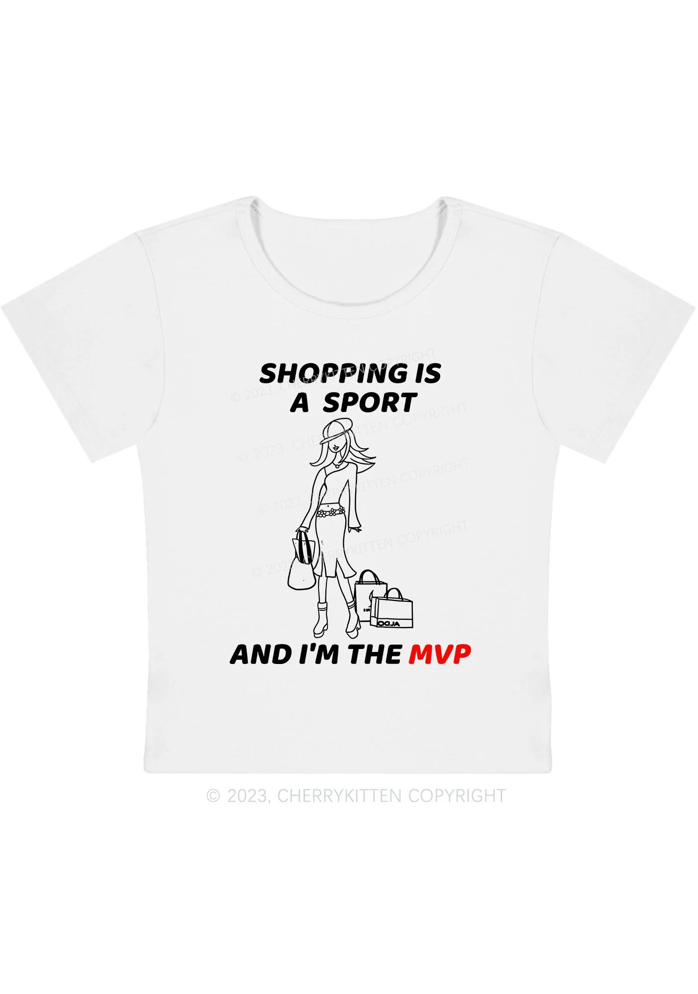 Curvy Shopping Is A Sport And I'm The MVP Y2K Baby Tee Cherrykitten - Image 3