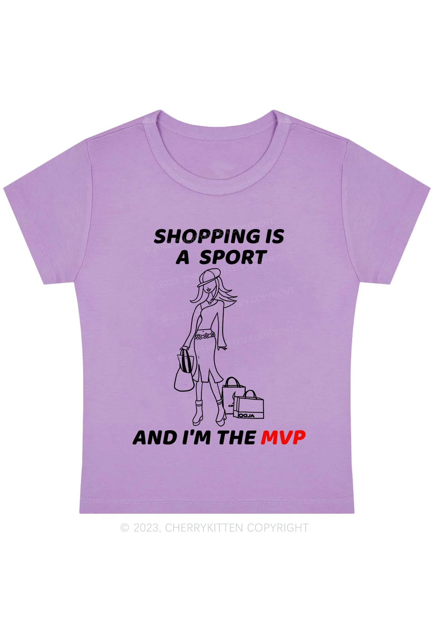 Curvy Shopping Is A Sport And I'm The MVP Y2K Baby Tee Cherrykitten - Image 4