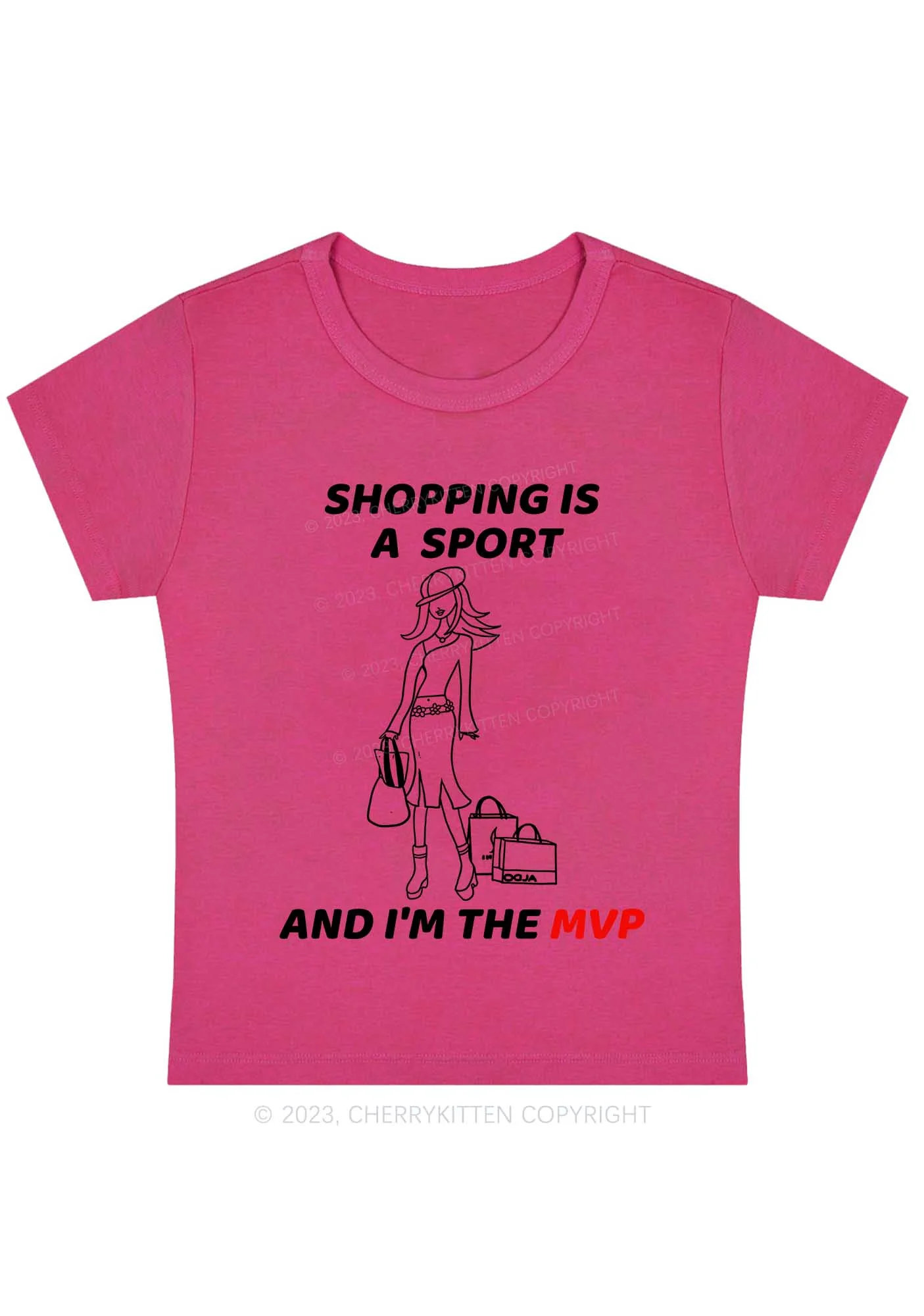Curvy Shopping Is A Sport And I'm The MVP Y2K Baby Tee Cherrykitten - Image 5