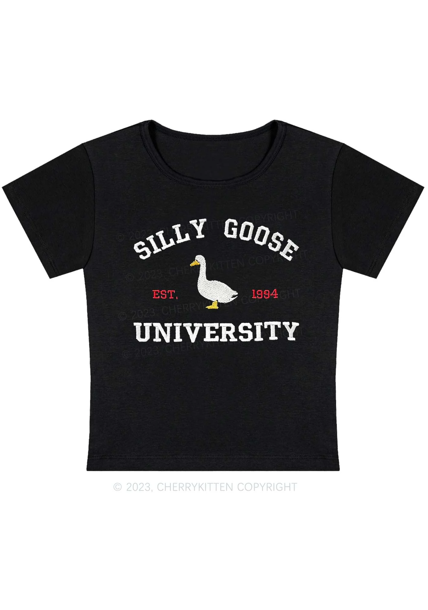 Curvy Silly Goose University EST 1994 Baby Tee Cherrykitten - Image 3