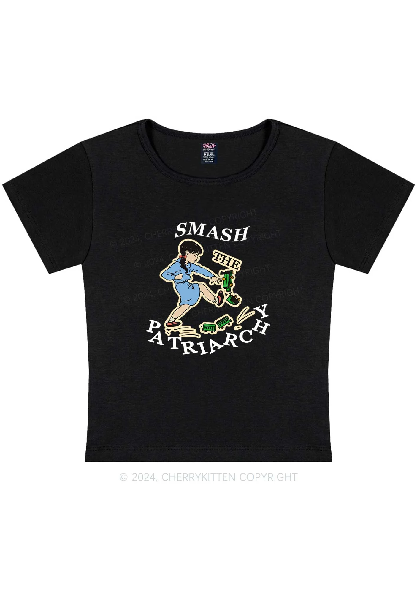 Curvy Smash The Patriarchy Y2K Baby Tee Cherrykitten - Image 4