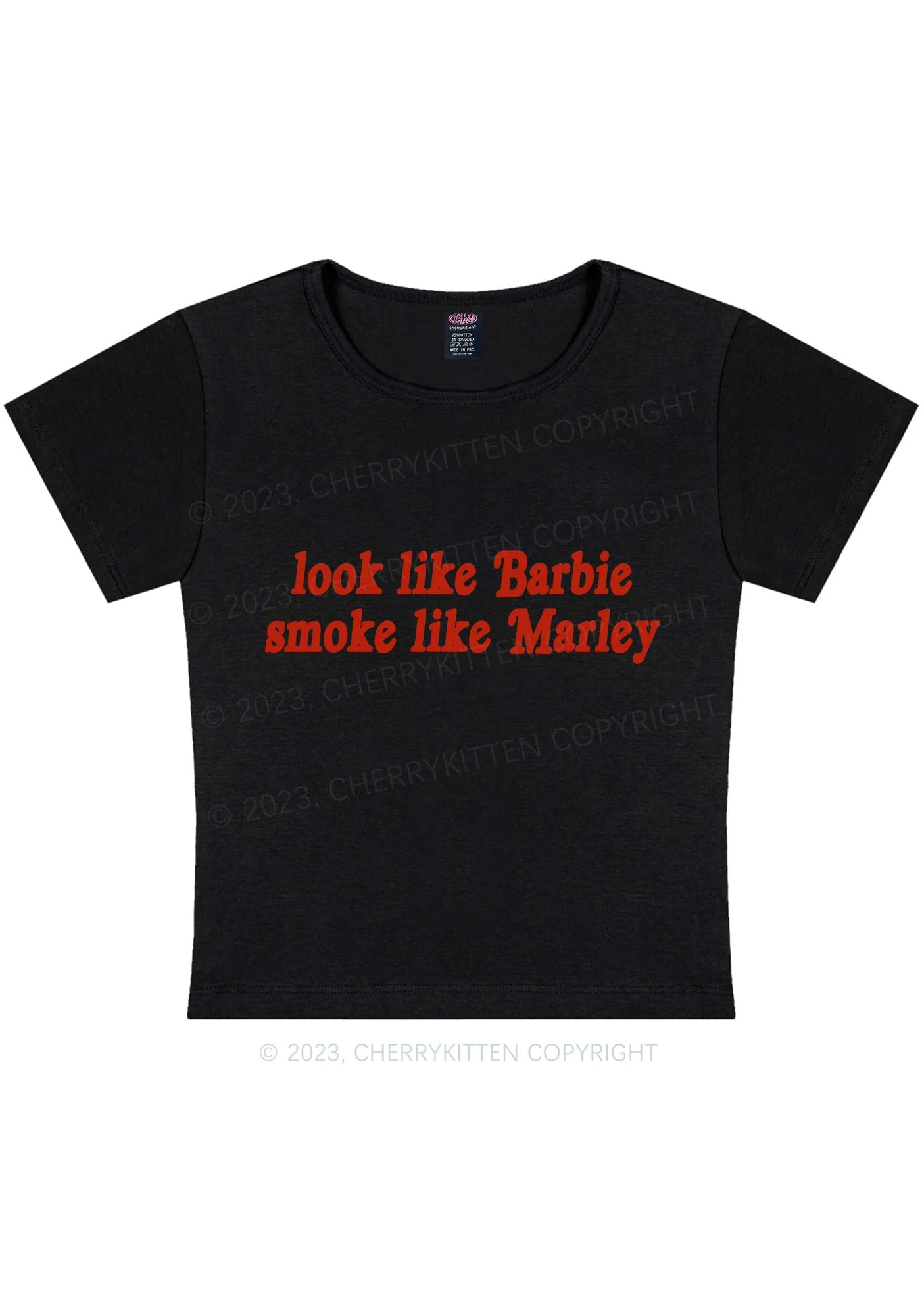Curvy Smoke Like Marley Y2K Baby Tee Cherrykitten - Image 3
