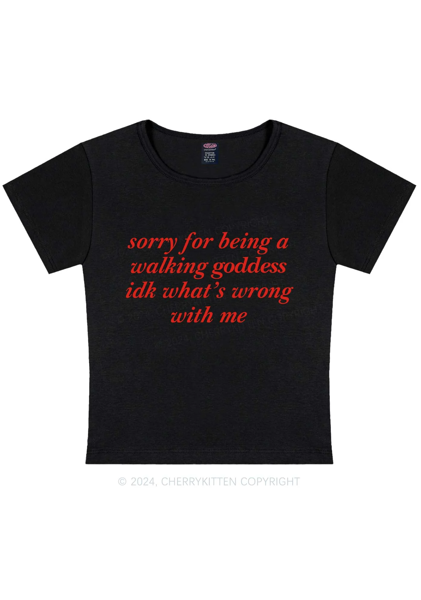 Curvy Sorry For Being A Walking Godness Y2K Baby Tee Cherrykitten - Image 3