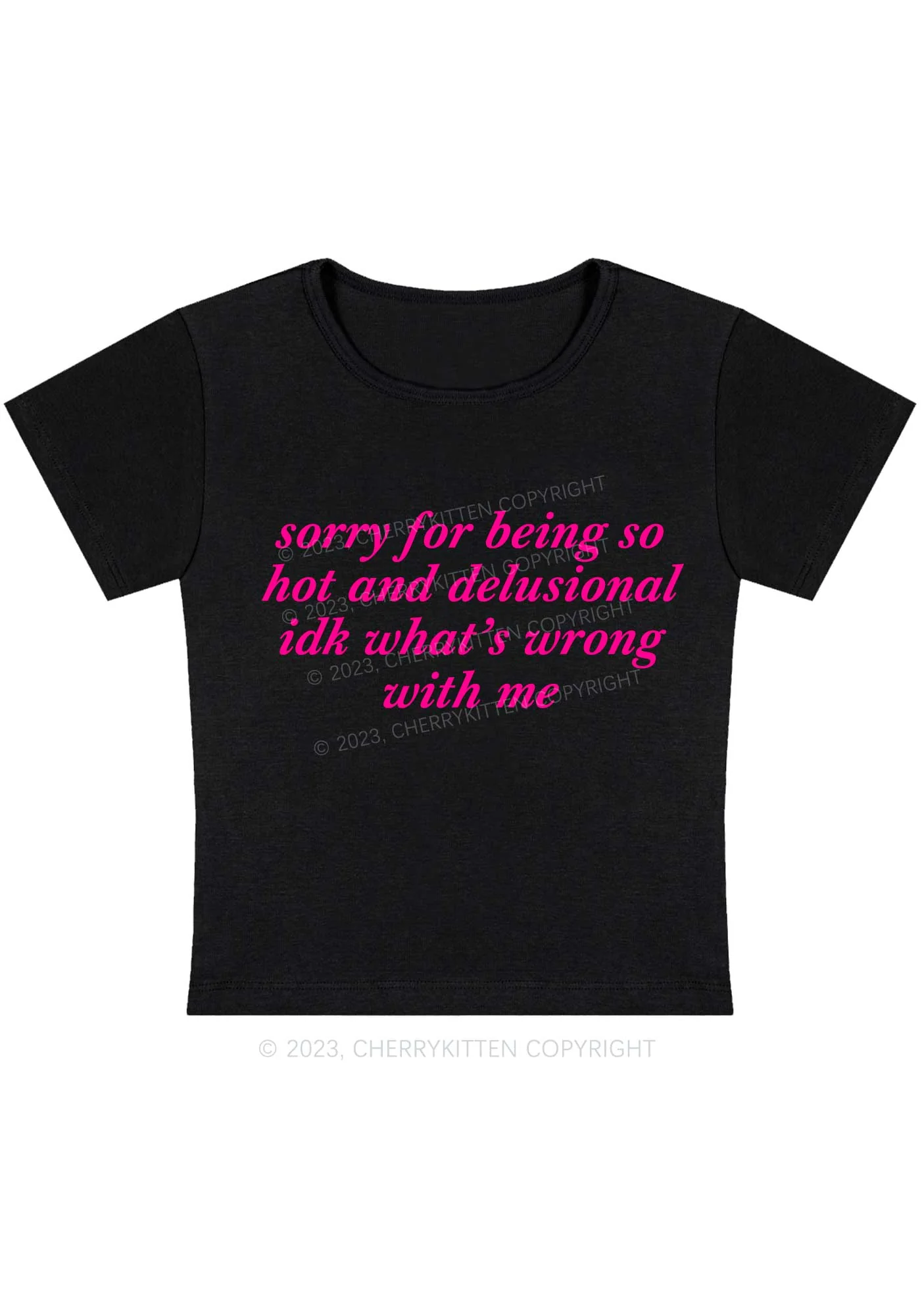 Curvy Sorry For Being So Hot And Delusional Y2K Baby Tee Cherrykitten - Image 3