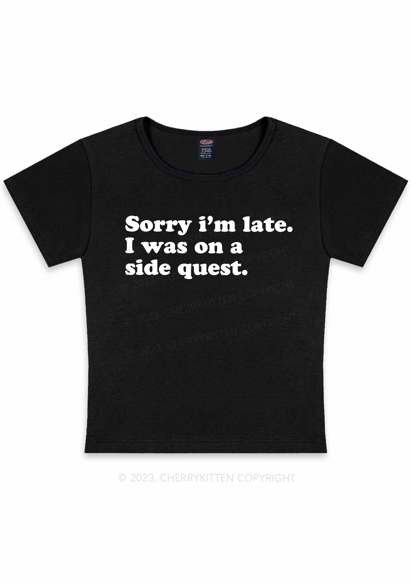 Curvy Sorry I'm Late I Was On A Side Quest Y2K Baby Tee Cherrykitten - Image 2