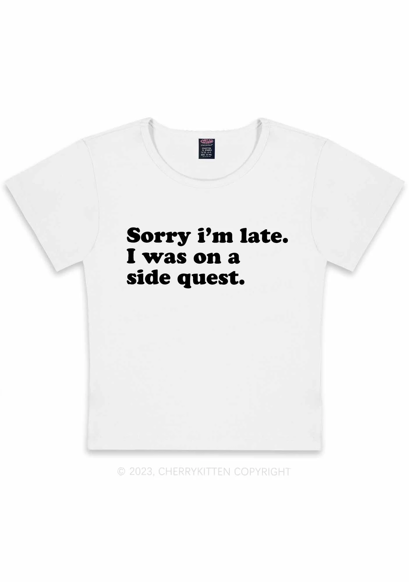 Curvy Sorry I'm Late I Was On A Side Quest Y2K Baby Tee Cherrykitten - Image 3