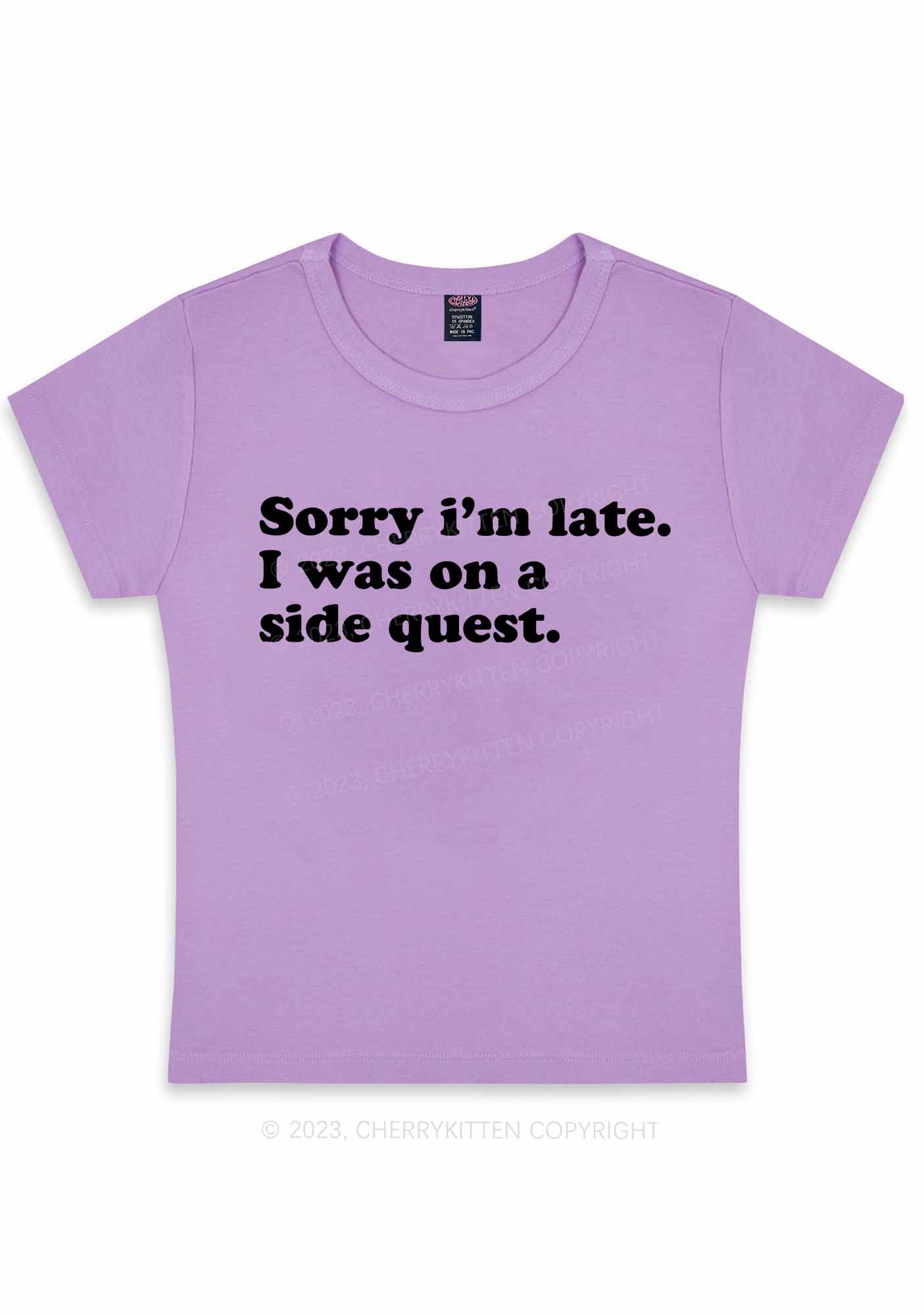Curvy Sorry I'm Late I Was On A Side Quest Y2K Baby Tee Cherrykitten - Image 4