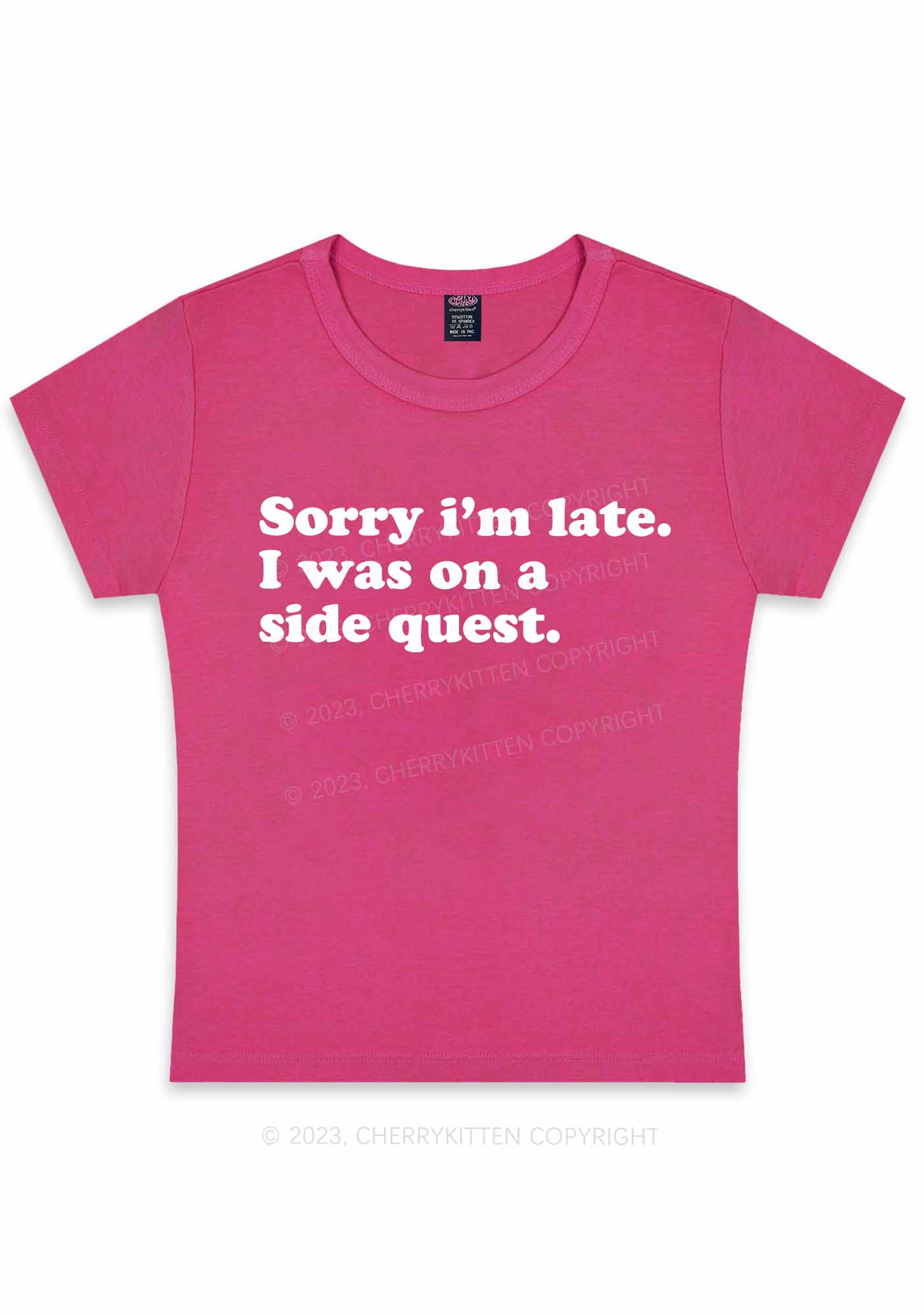 Curvy Sorry I'm Late I Was On A Side Quest Y2K Baby Tee Cherrykitten - Image 5