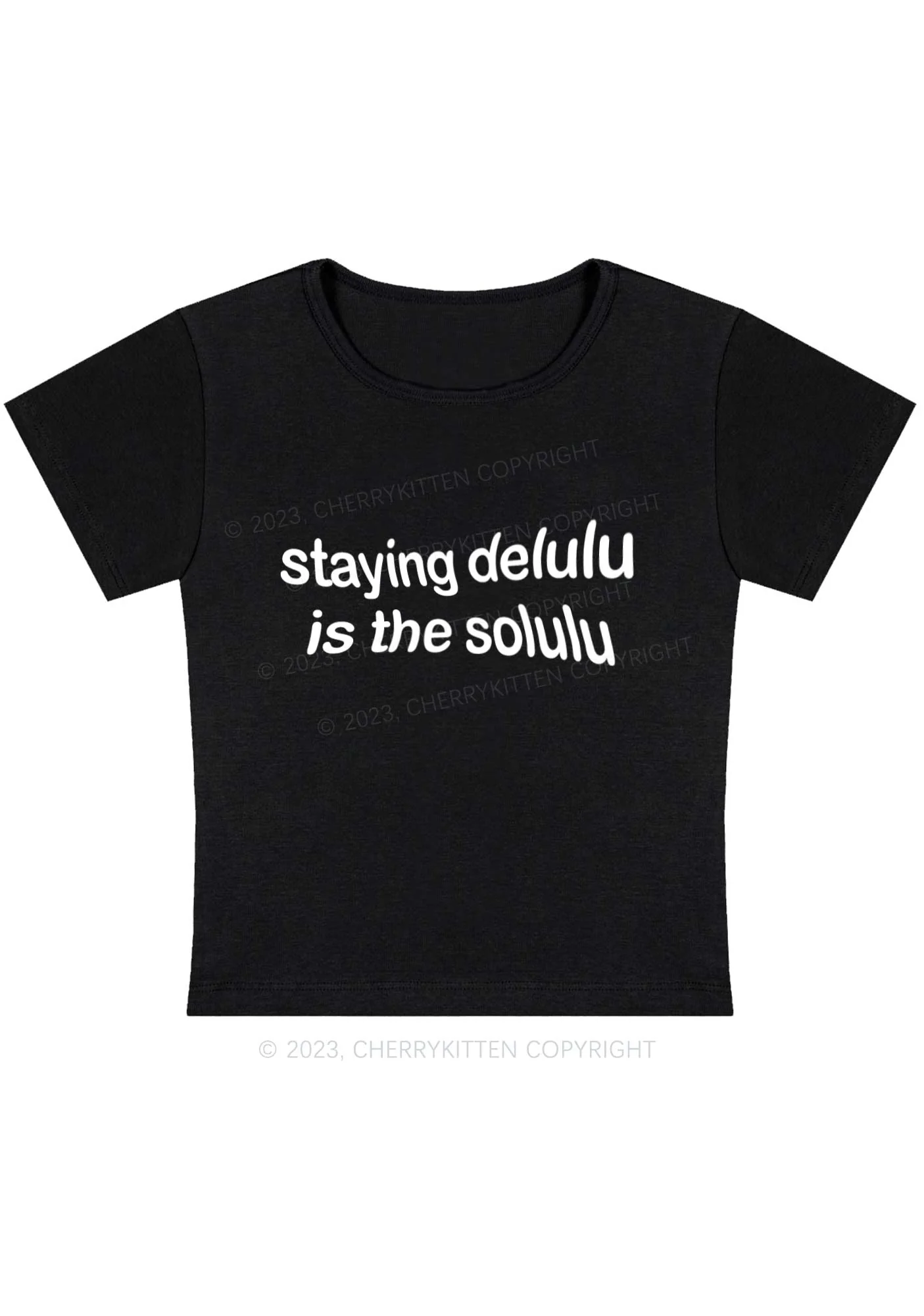 Curvy Staying Delulu Solulu Delusional Y2K Baby Tee Cherrykitten - Image 2