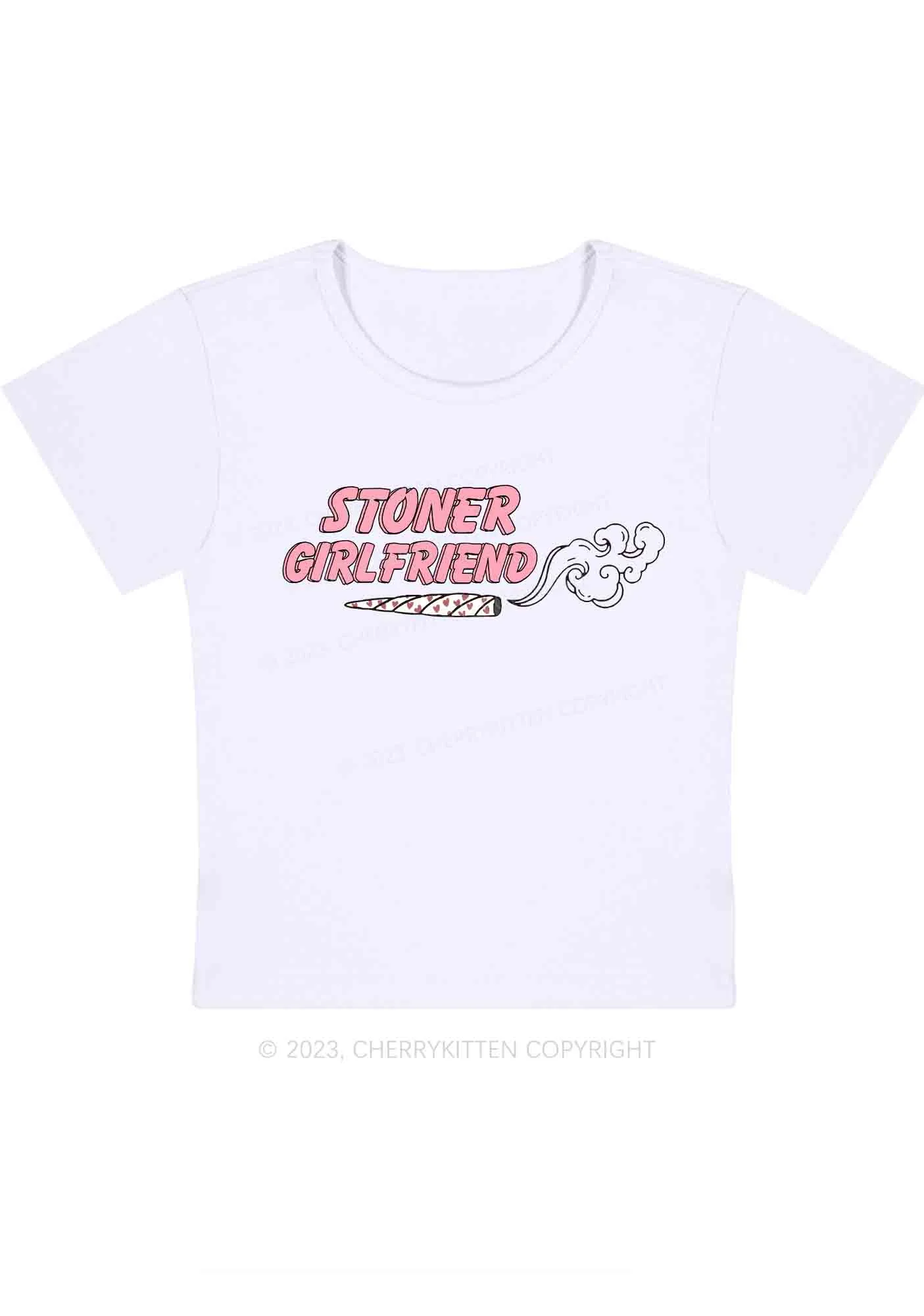 Curvy Stoner Girlfriend Smoking Y2K Baby Tee Cherrykitten - Image 2