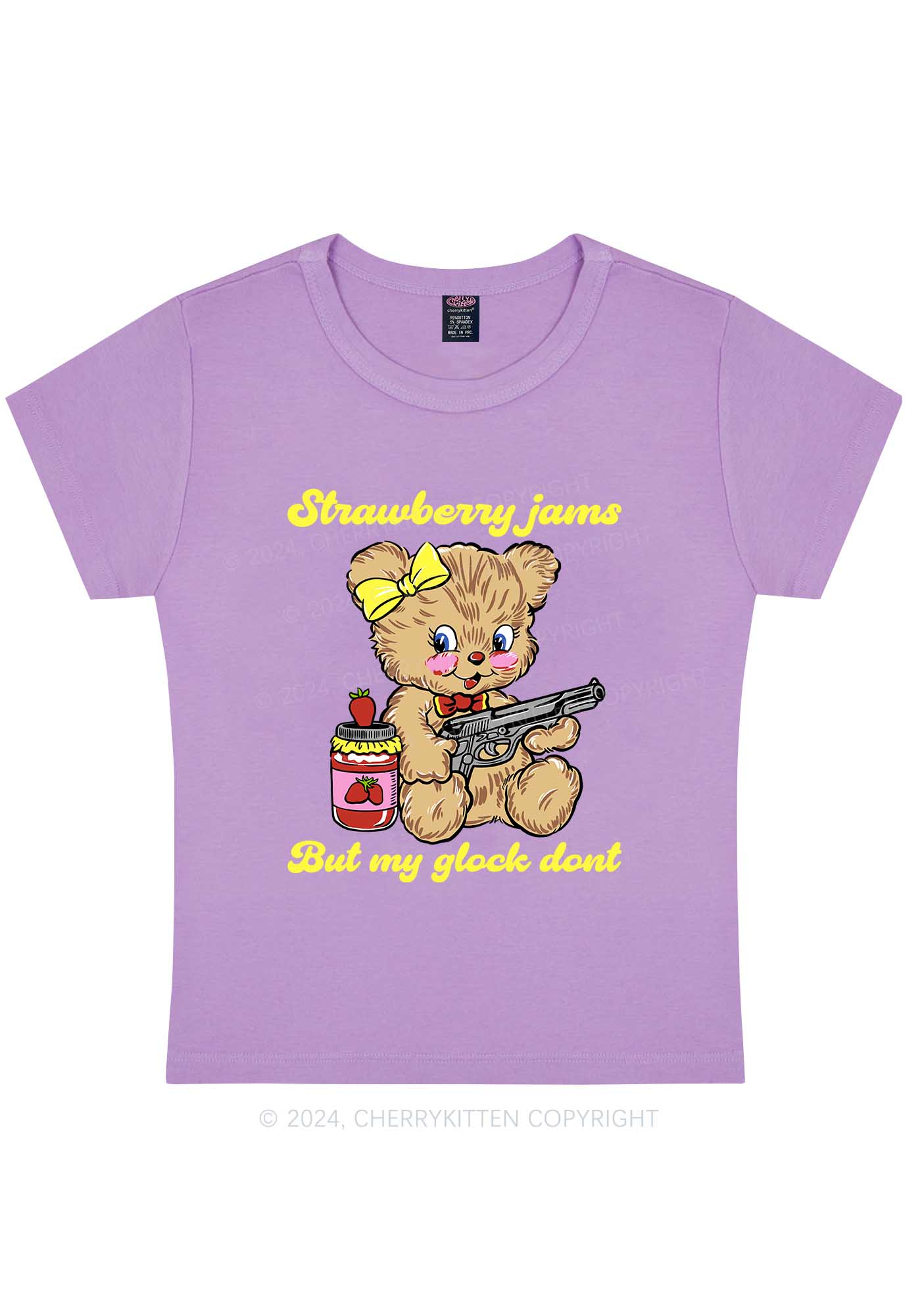Curvy Strawberry Jams Bear Y2K Baby Tee Cherrykitten - Image 4