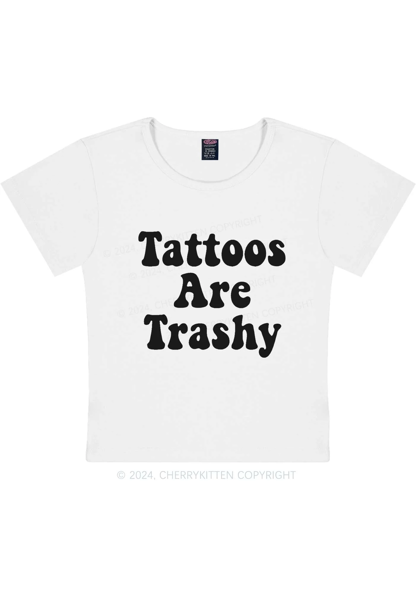 Curvy Tattoos Are Trashy Y2K Baby Tee Cherrykitten - Image 2