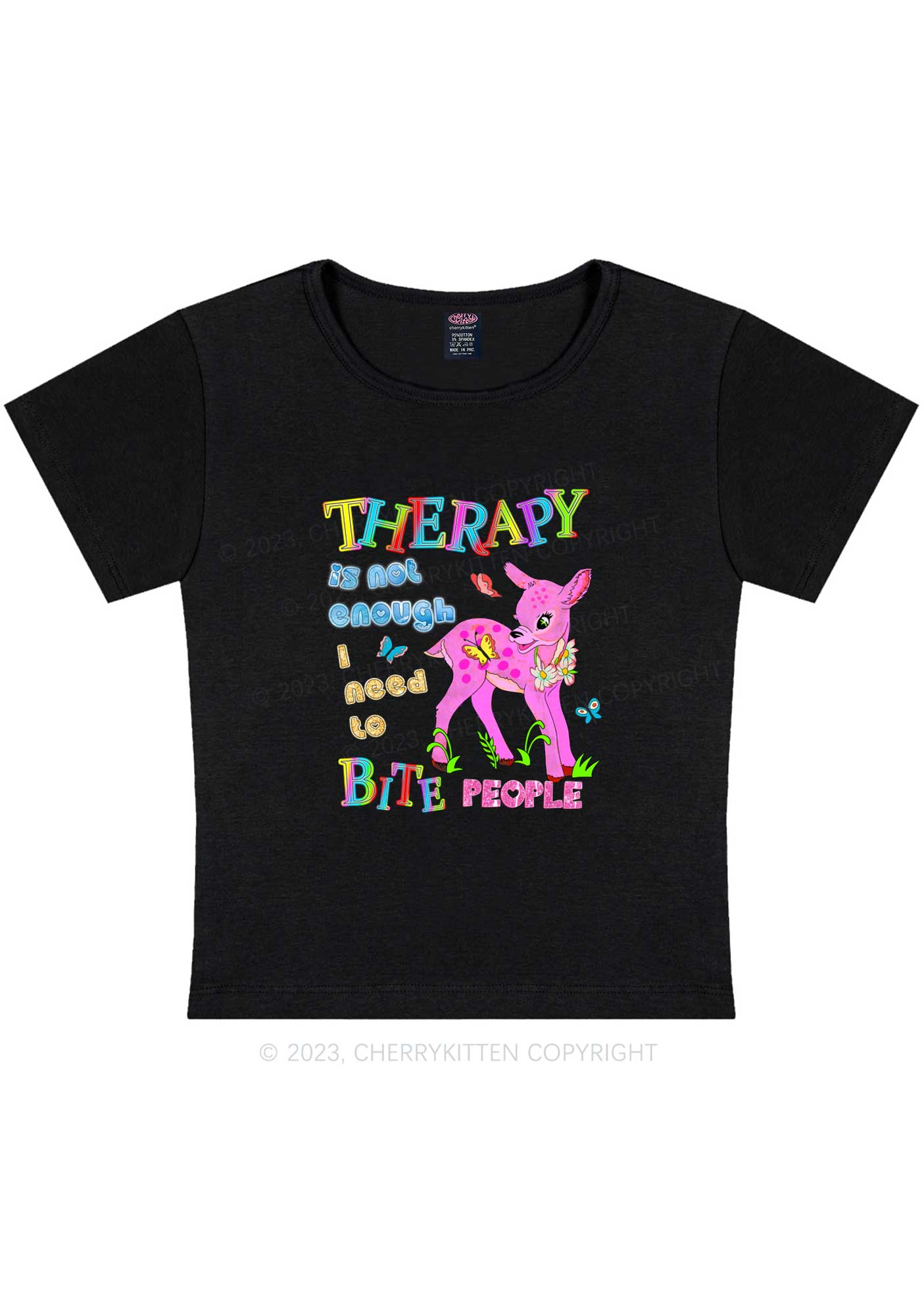 Curvy Therapy Is Not Enough Y2K Baby Tee Cherrykitten - Image 2