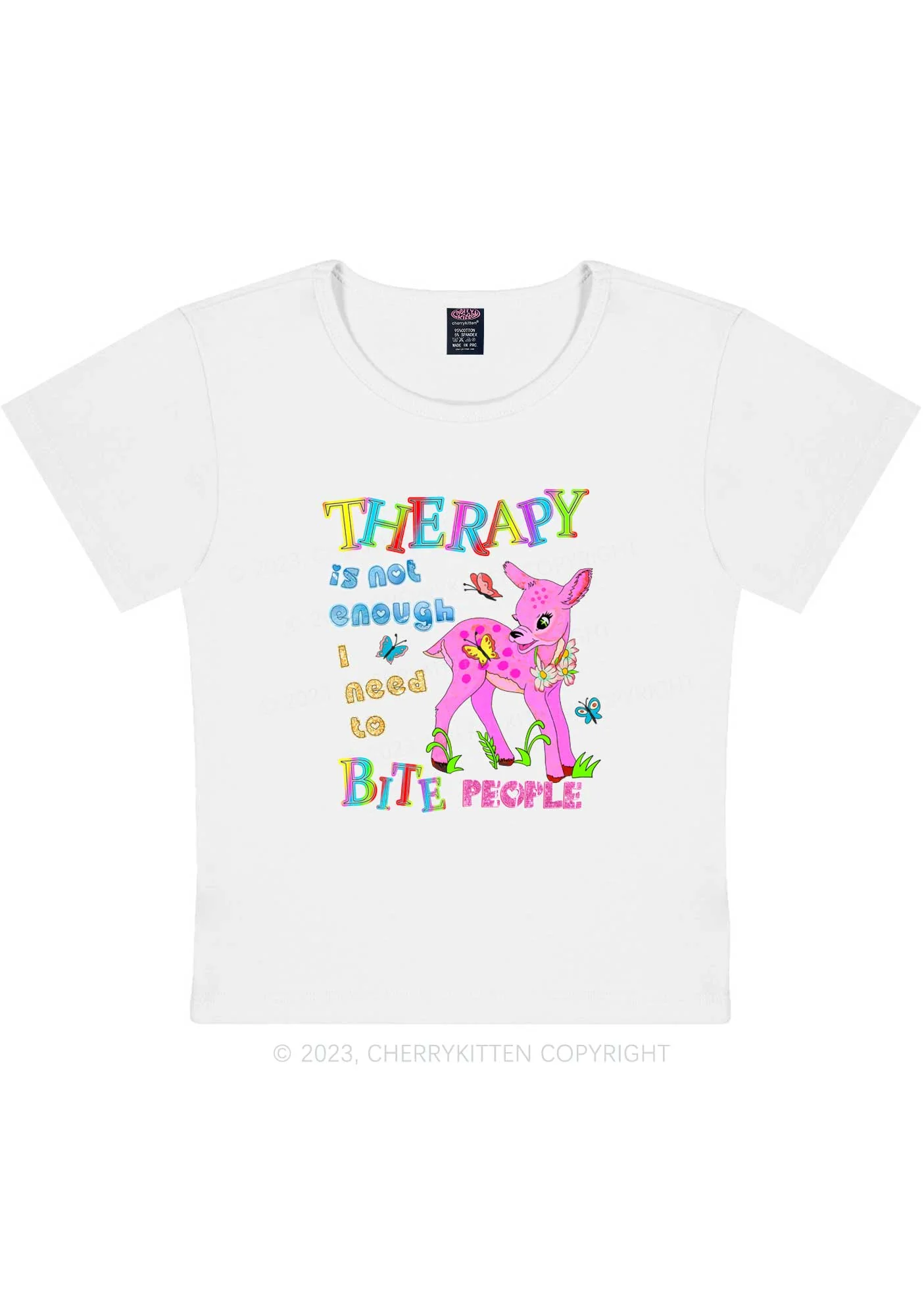 Curvy Therapy Is Not Enough Y2K Baby Tee Cherrykitten - Image 3