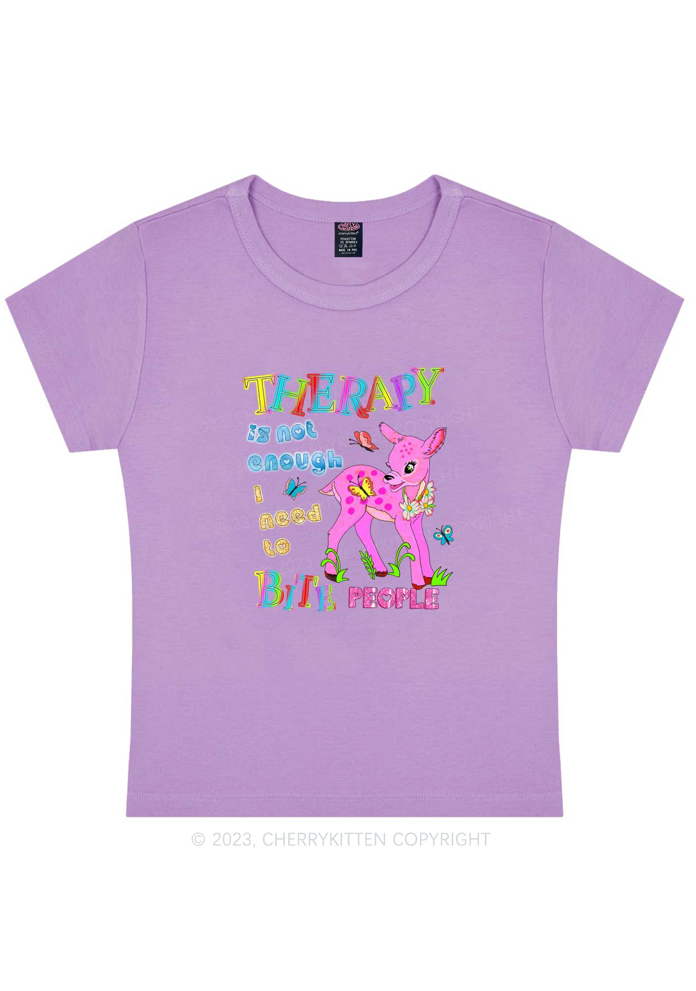 Curvy Therapy Is Not Enough Y2K Baby Tee Cherrykitten - Image 4