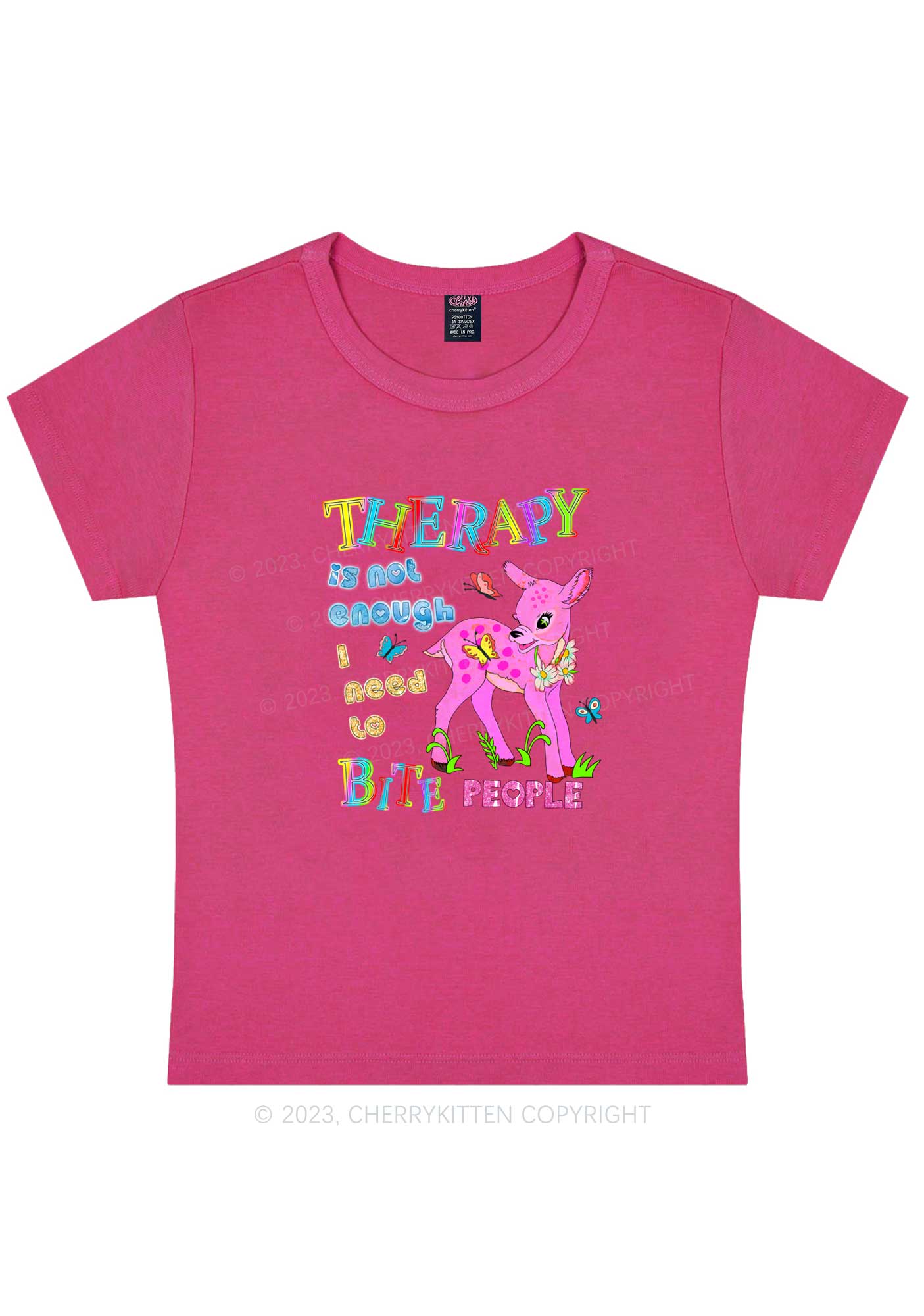 Curvy Therapy Is Not Enough Y2K Baby Tee Cherrykitten - Image 5