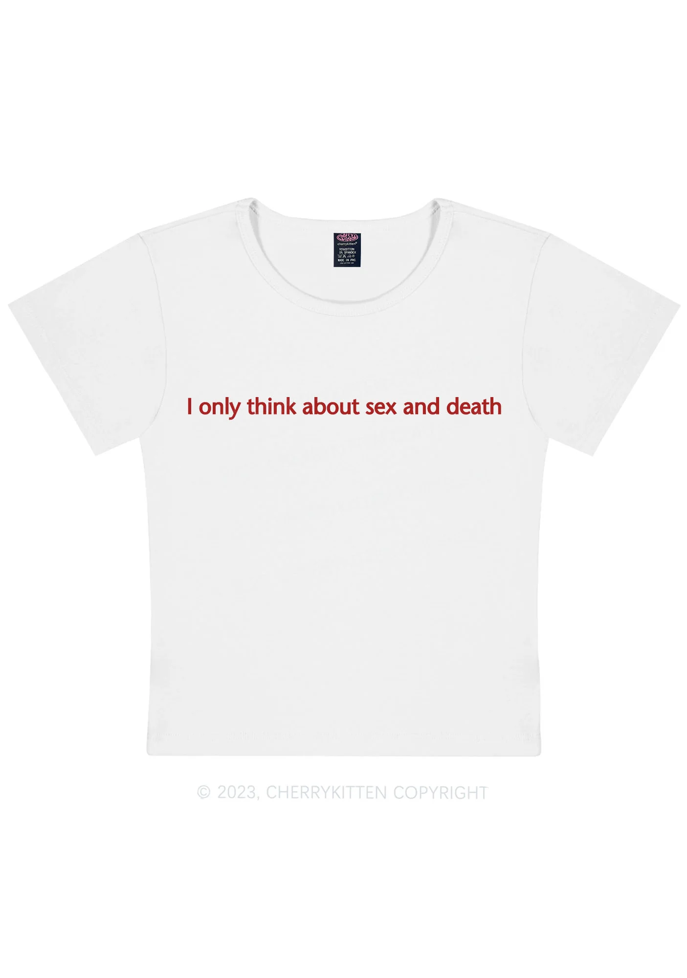 Curvy Think About Death Y2K Baby Tee Cherrykitten - Image 2