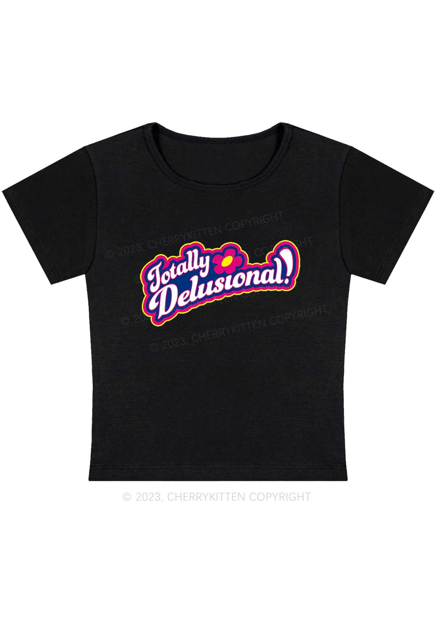 Curvy Totally Delusional Y2K Baby Tee Cherrykitten - Image 2