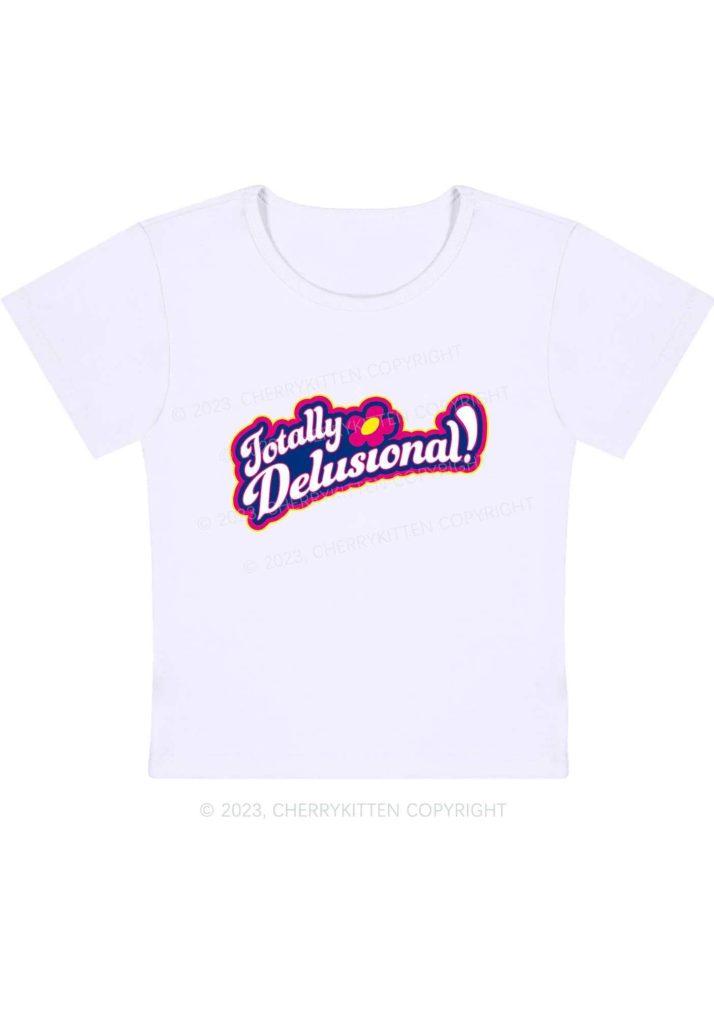 Curvy Totally Delusional Y2K Baby Tee Cherrykitten - Image 3