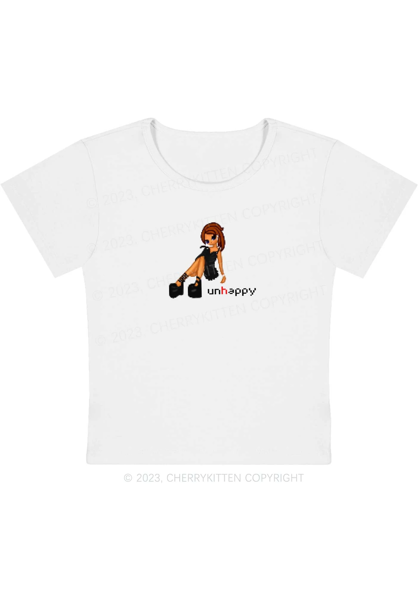 Curvy Unhappy Punk Girl Y2K Baby Tee Cherrykitten - Image 3