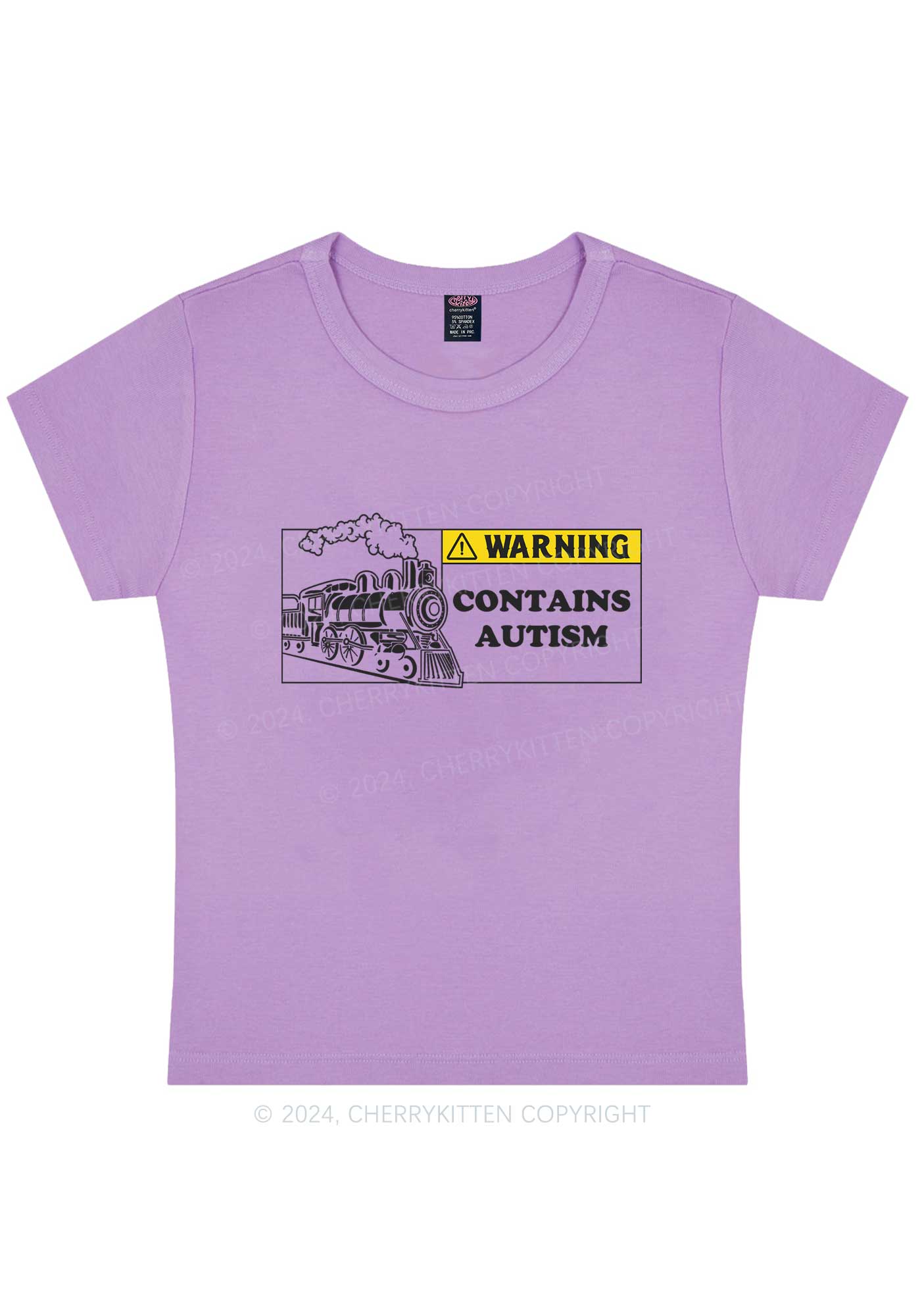 Curvy Warning Contains Autism Y2K Baby Tee Cherrykitten - Image 2