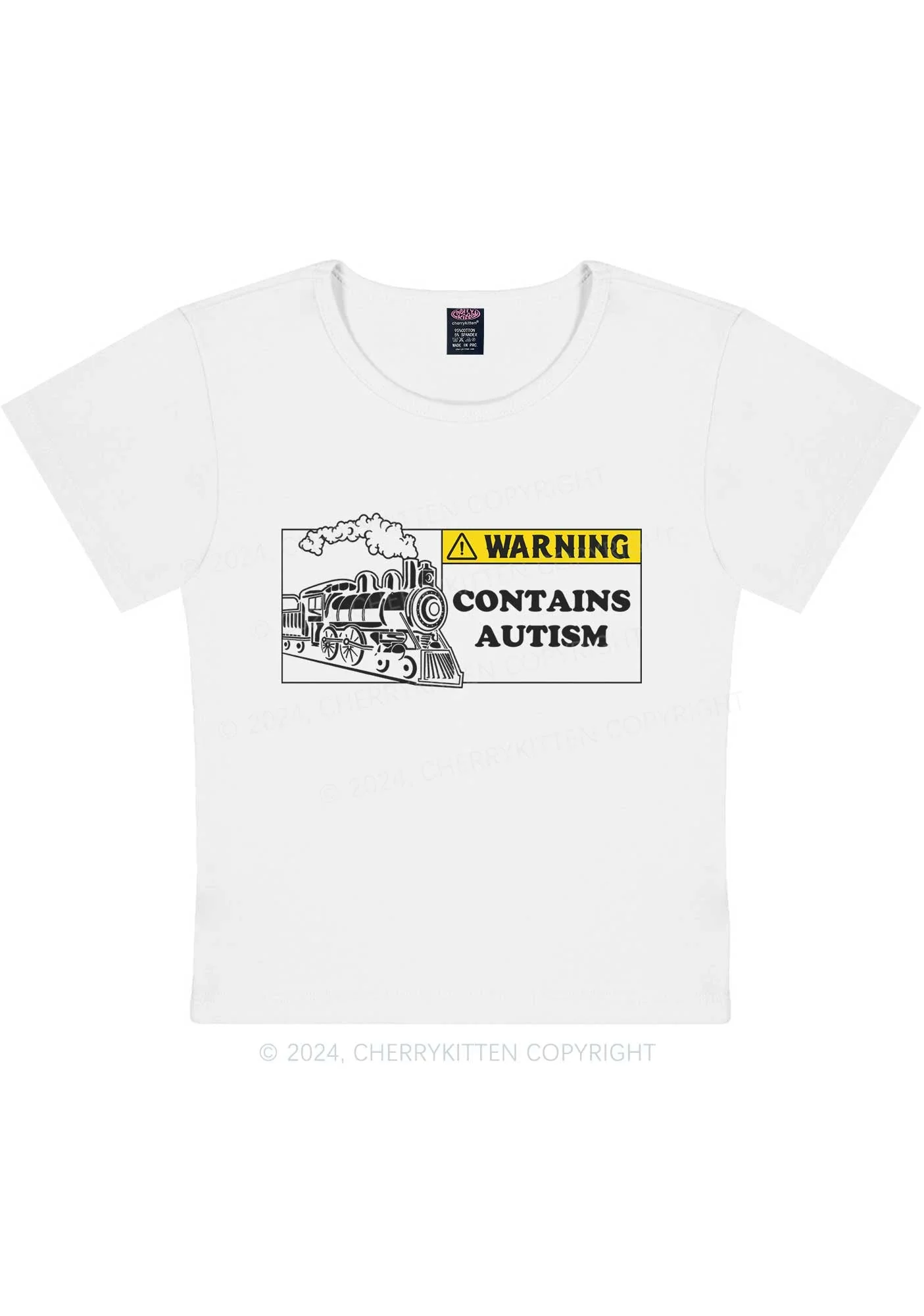 Curvy Warning Contains Autism Y2K Baby Tee Cherrykitten - Image 3