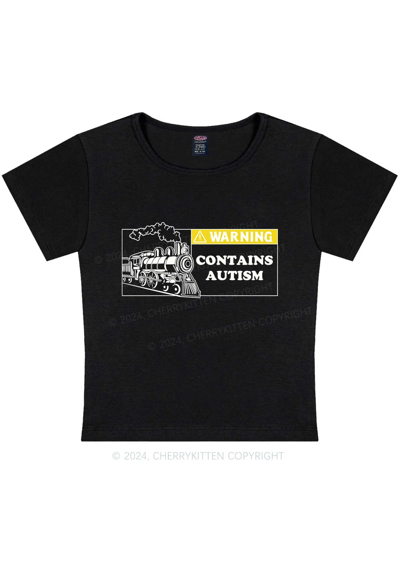 Curvy Warning Contains Autism Y2K Baby Tee Cherrykitten - Image 4