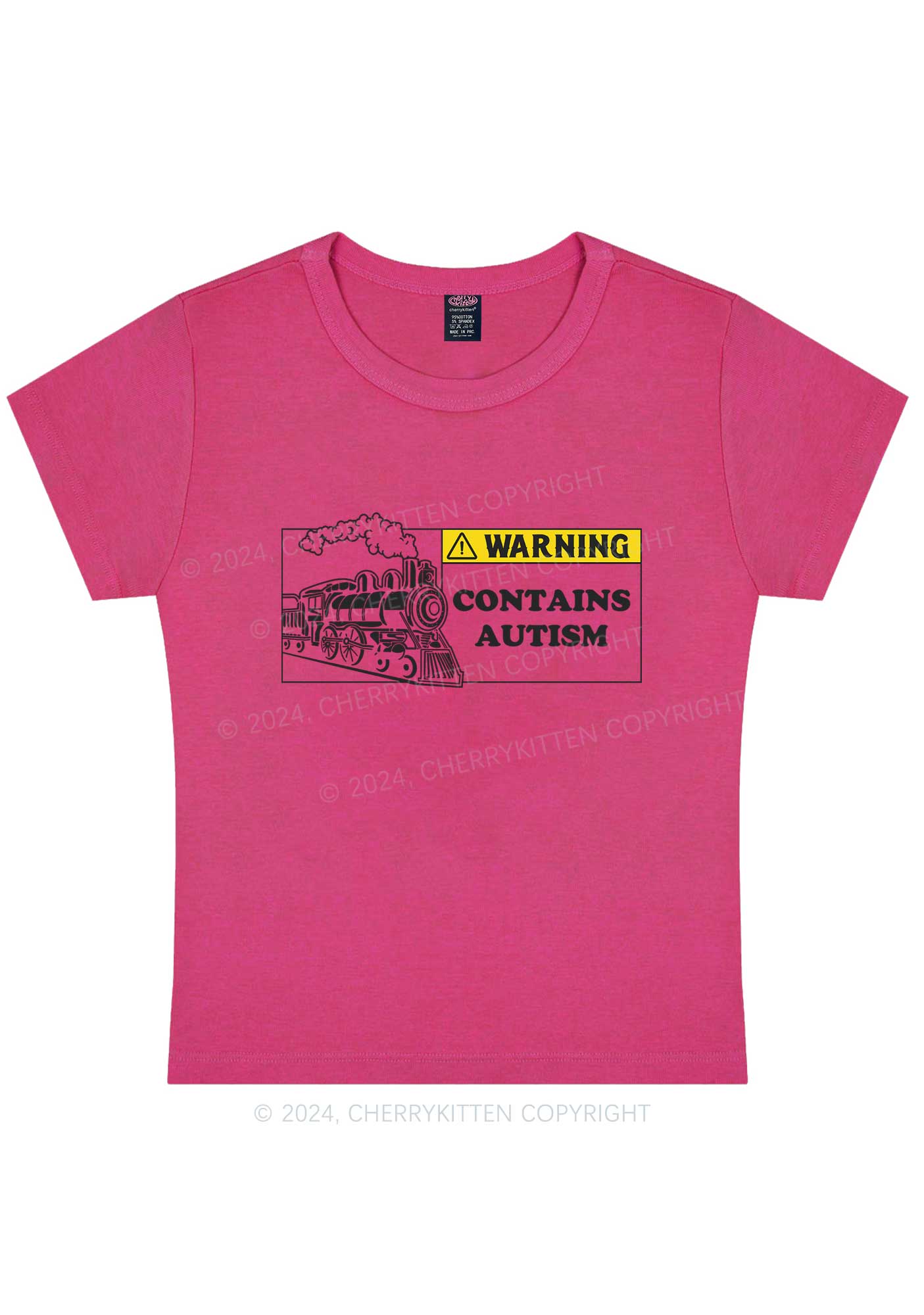 Curvy Warning Contains Autism Y2K Baby Tee Cherrykitten - Image 5