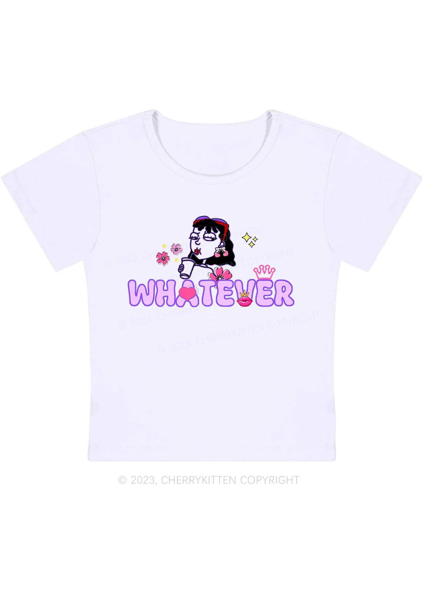 Curvy Whatever Crown Lip Print Y2K Baby Tee Cherrykitten - Image 2