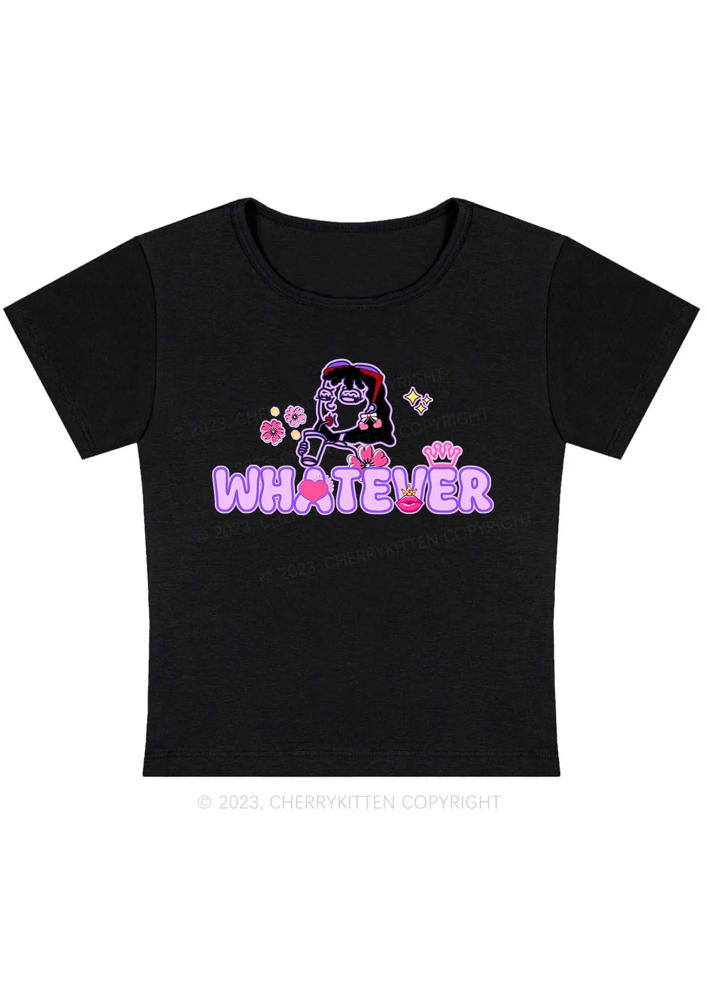 Curvy Whatever Crown Lip Print Y2K Baby Tee Cherrykitten - Image 3