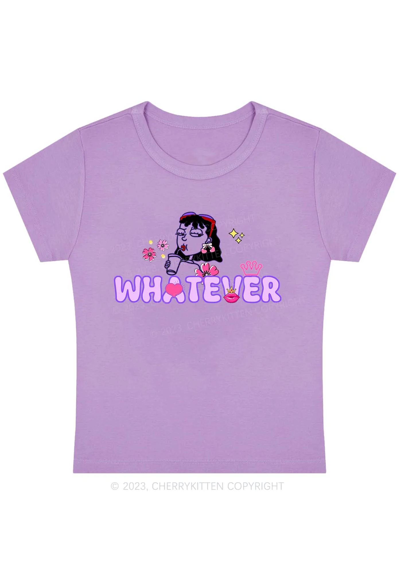 Curvy Whatever Crown Lip Print Y2K Baby Tee Cherrykitten - Image 4
