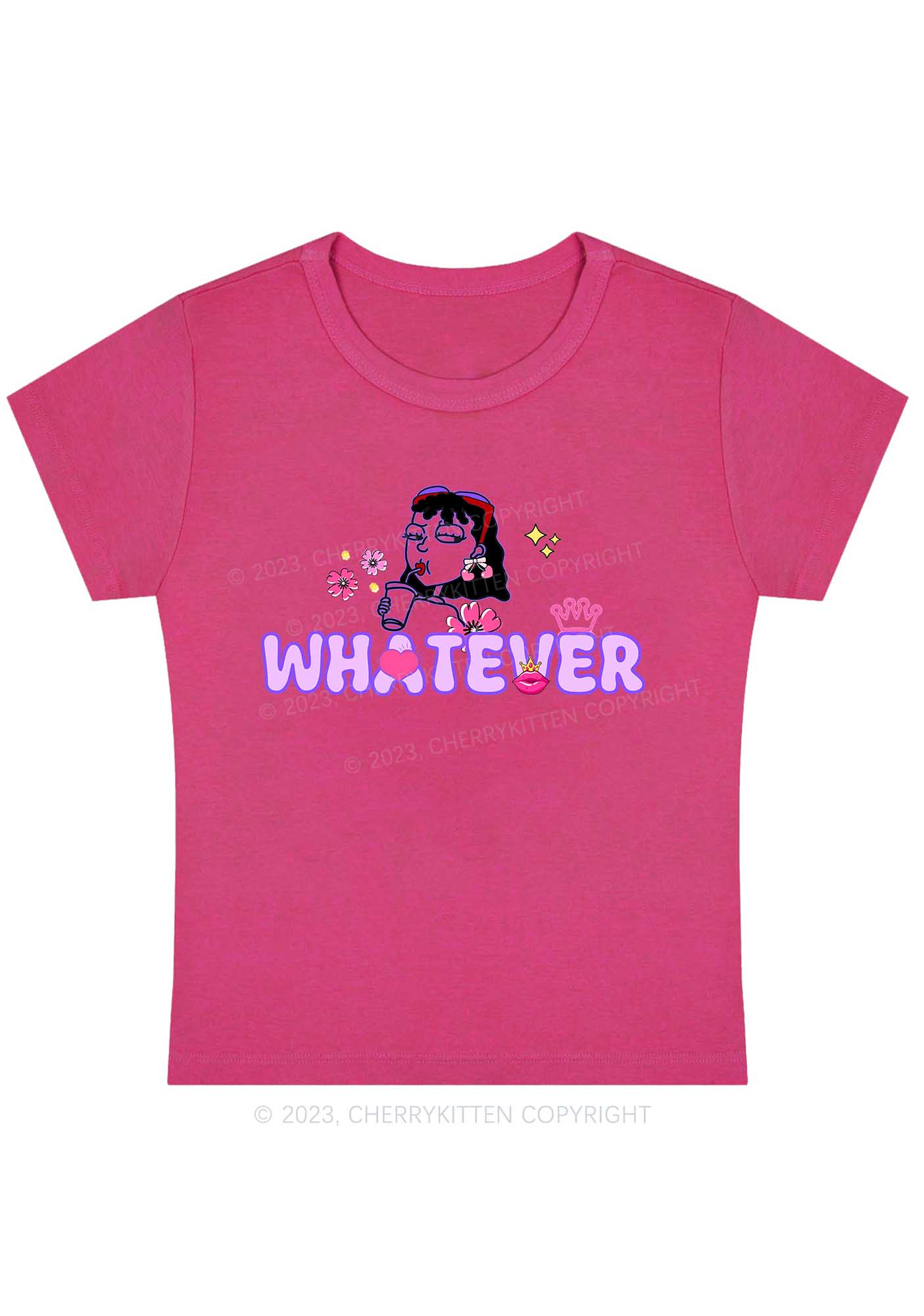 Curvy Whatever Crown Lip Print Y2K Baby Tee Cherrykitten - Image 5